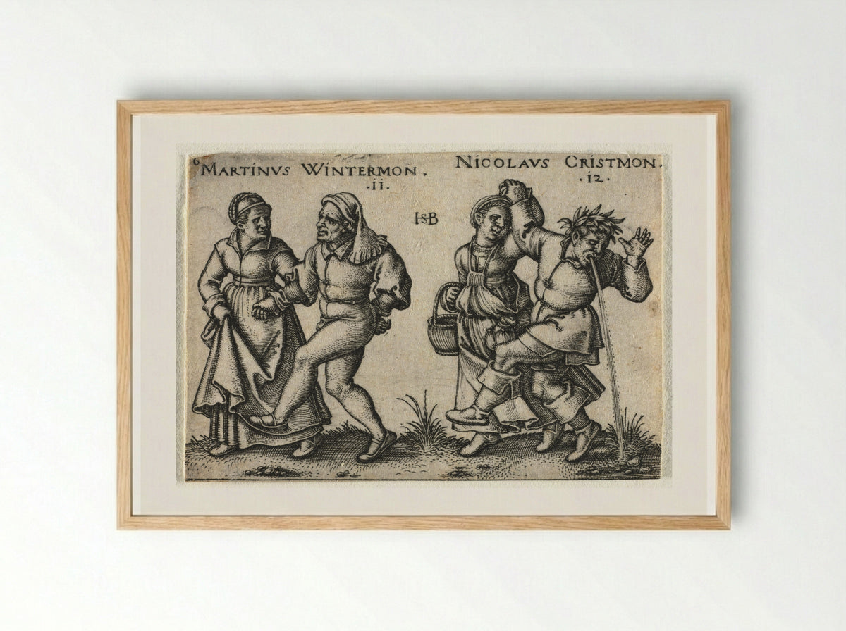 The Peasant Wedding: Martinus Wintermon and Nicolaus Cristmon - Hans Sebald Beham - Framed Print Wood
