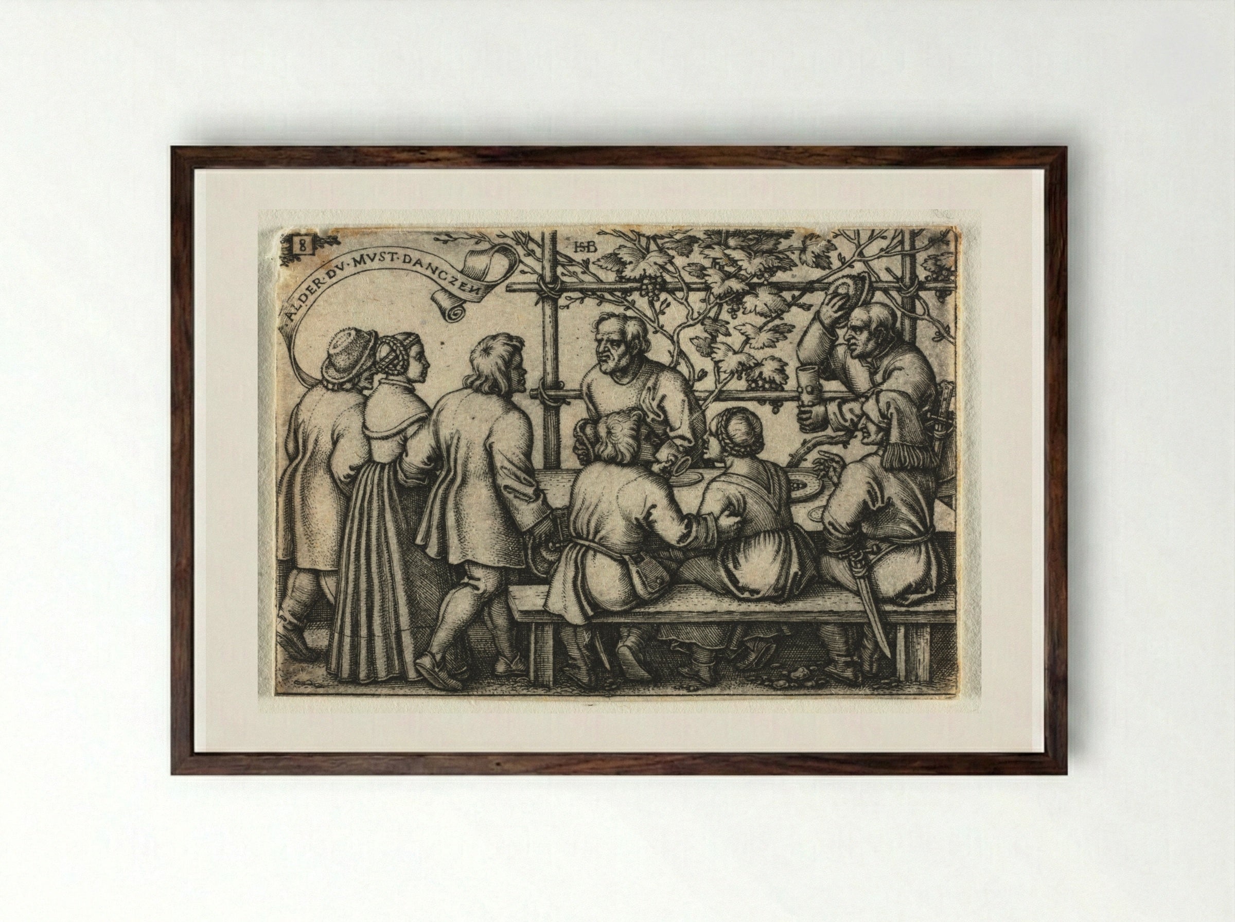 The Peasant Wedding: No. 8 - Hans Sebald Beham - Framed Print Dark Wood