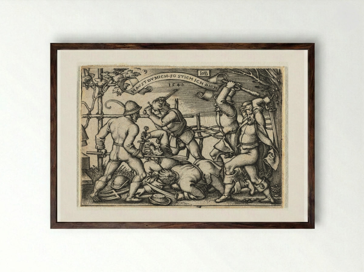 The Peasant Wedding: No. 9 - Hans Sebald Beham - Framed Print Dark Wood