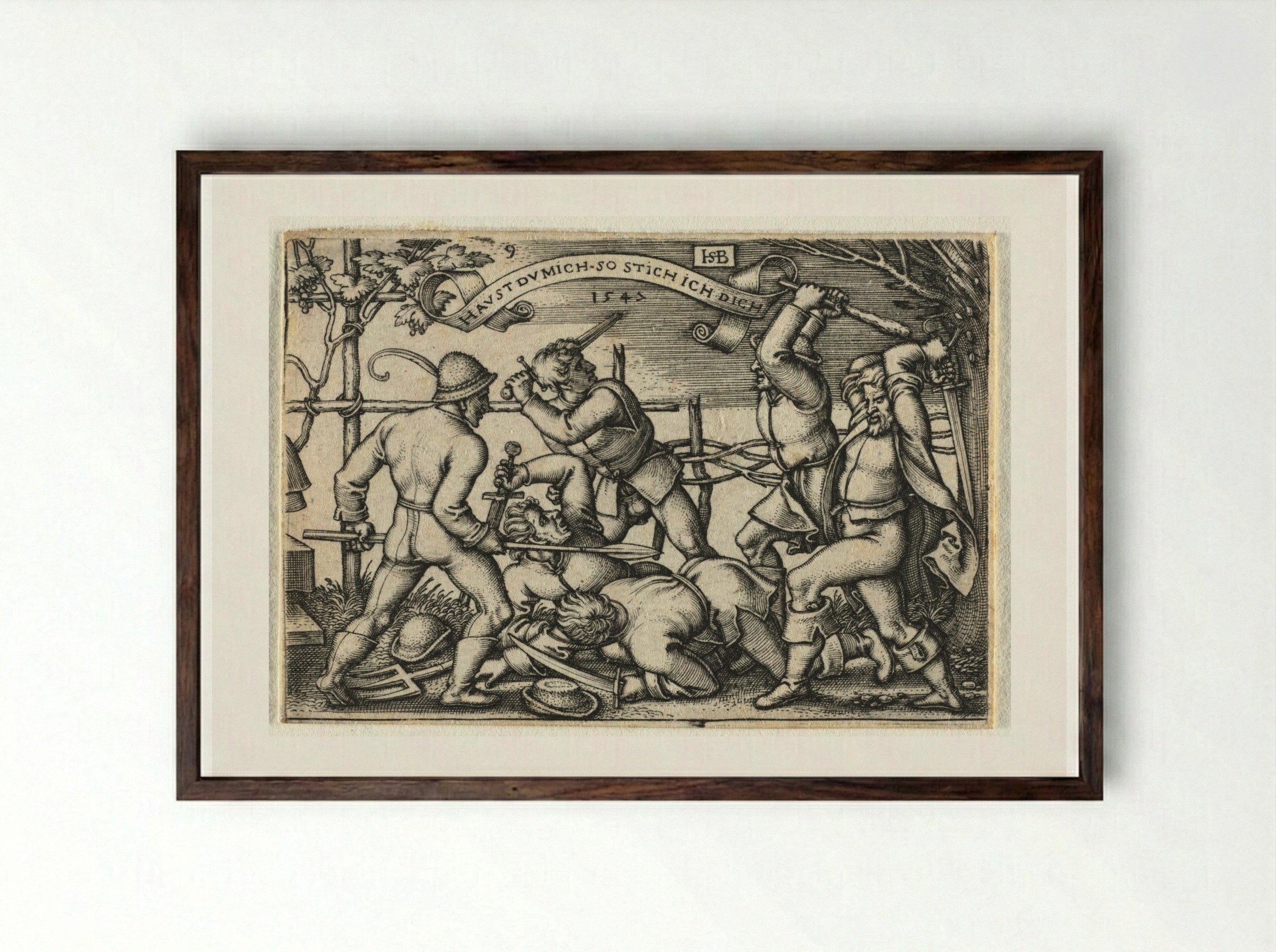 The Peasant Wedding: No. 9 - Hans Sebald Beham - Framed Print Dark Wood