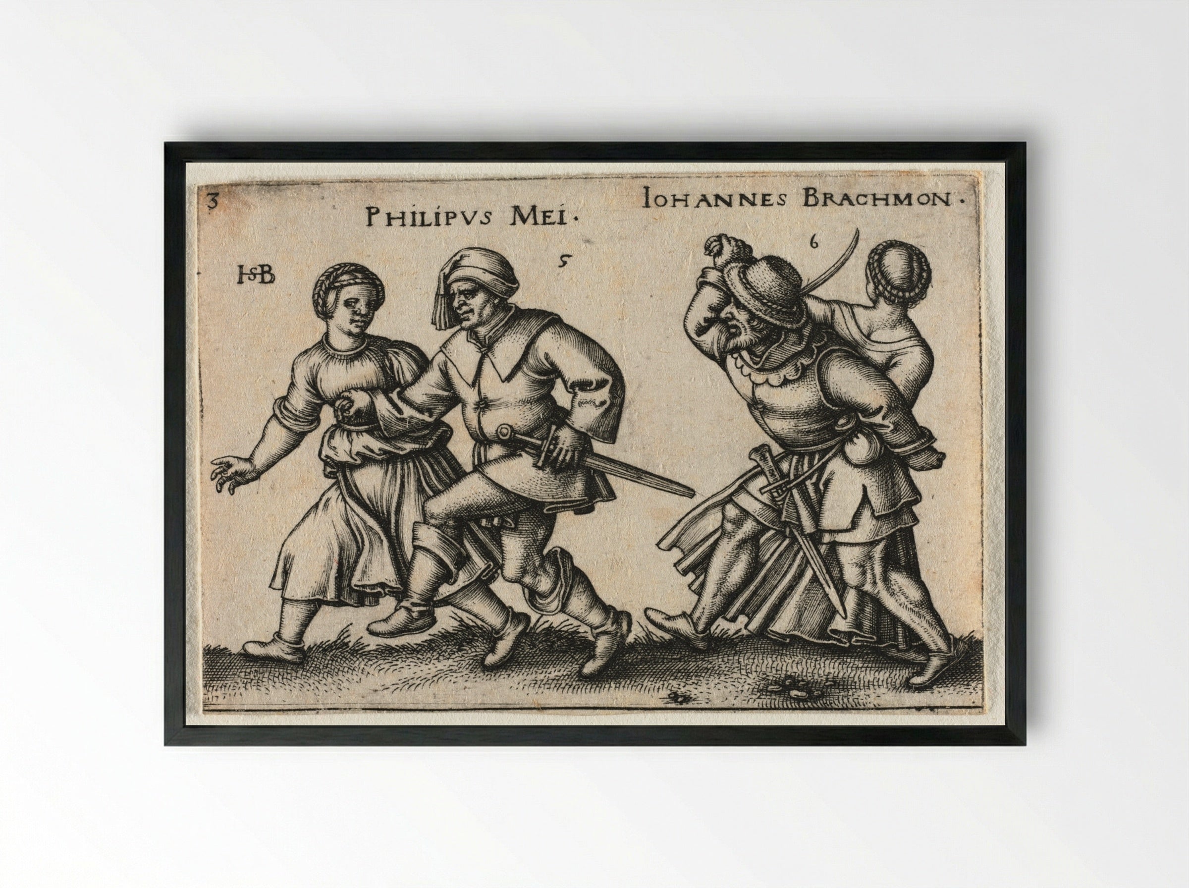 The Peasant Wedding: Philipus Mei and Johannes Brachmon - Hans Sebald Beham - Framed Print Black