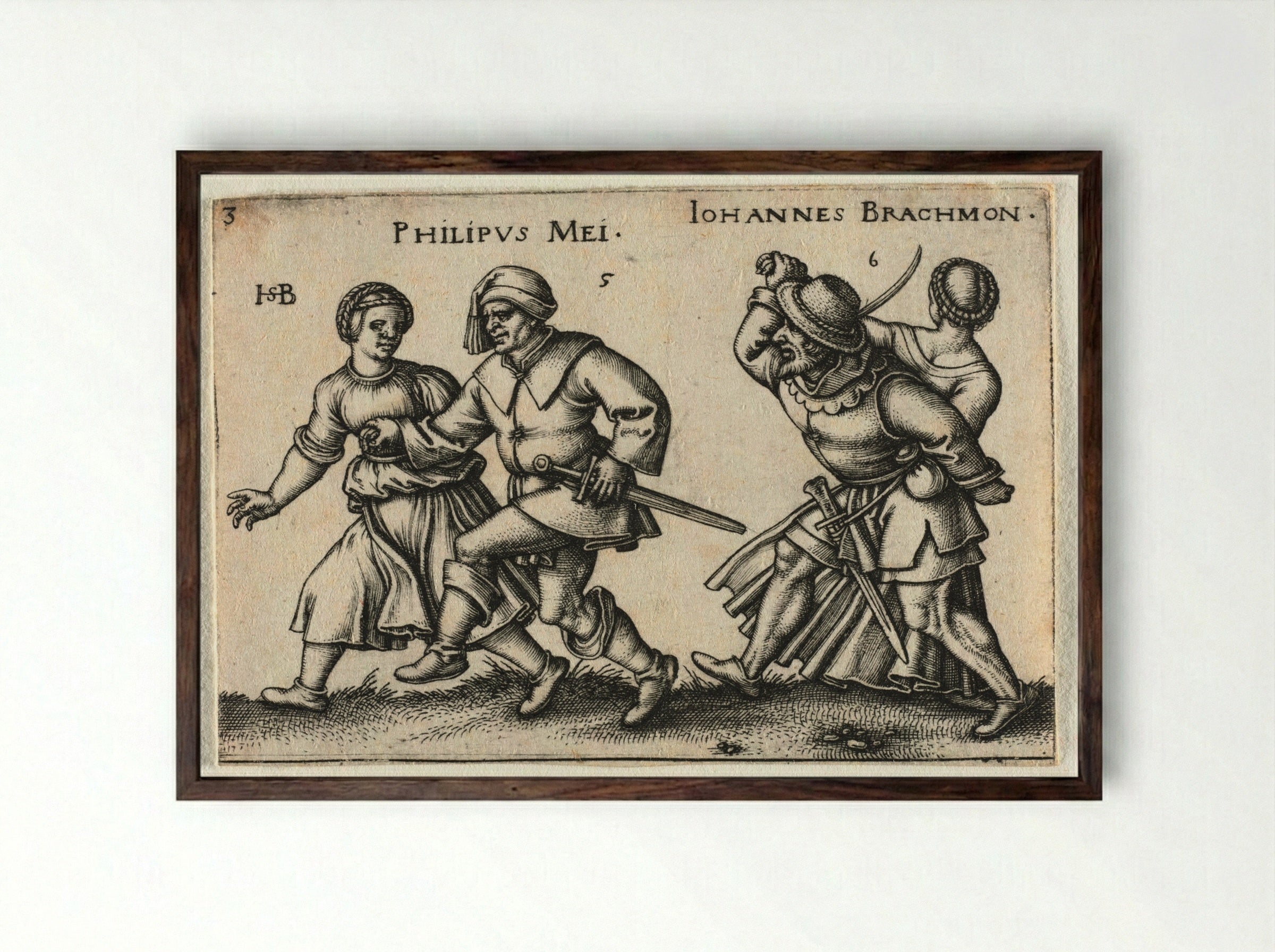 The Peasant Wedding: Philipus Mei and Johannes Brachmon - Hans Sebald Beham - Framed Print Dark Wood