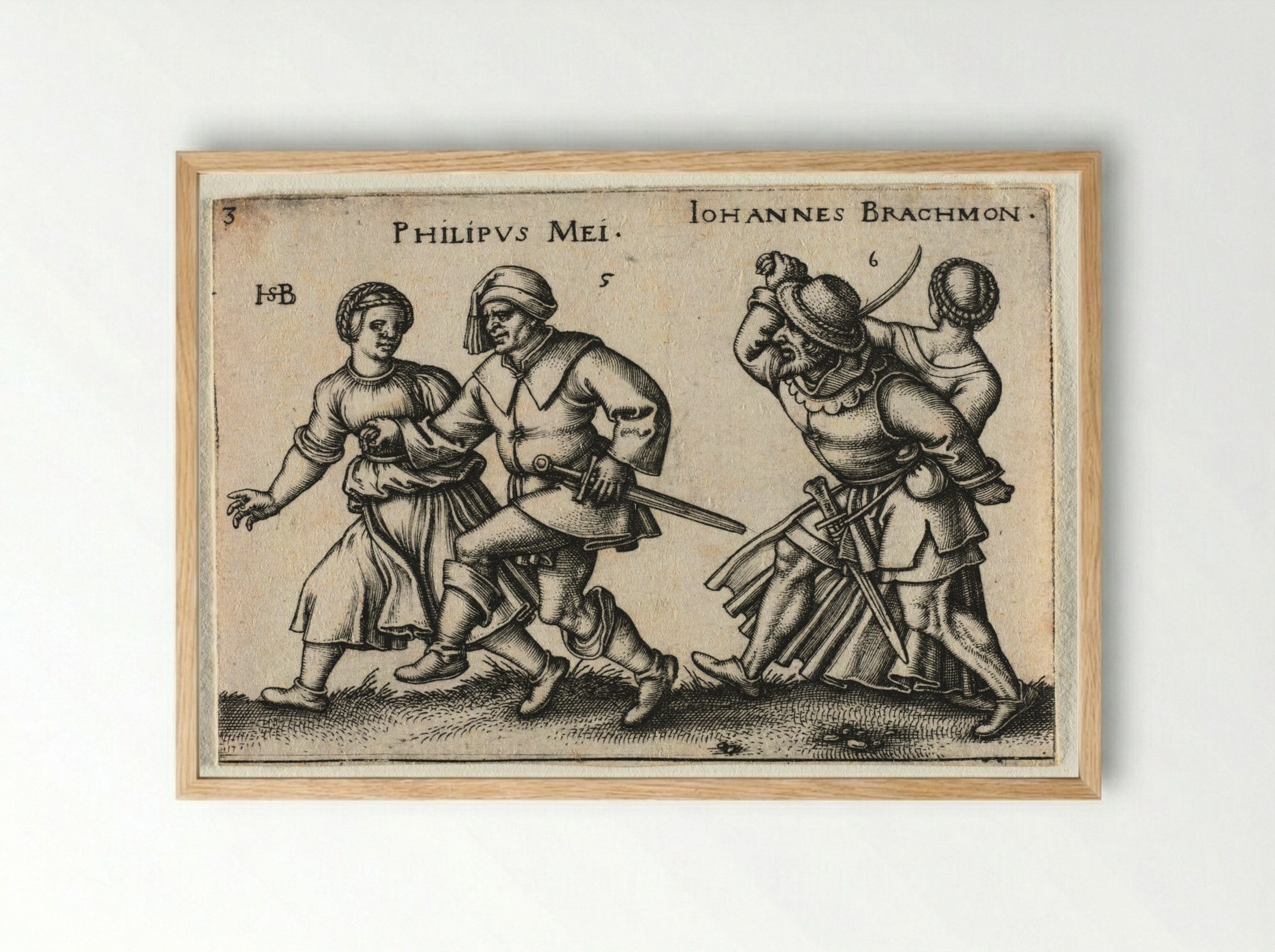 The Peasant Wedding: Philipus Mei and Johannes Brachmon - Hans Sebald Beham - Framed Print Wood