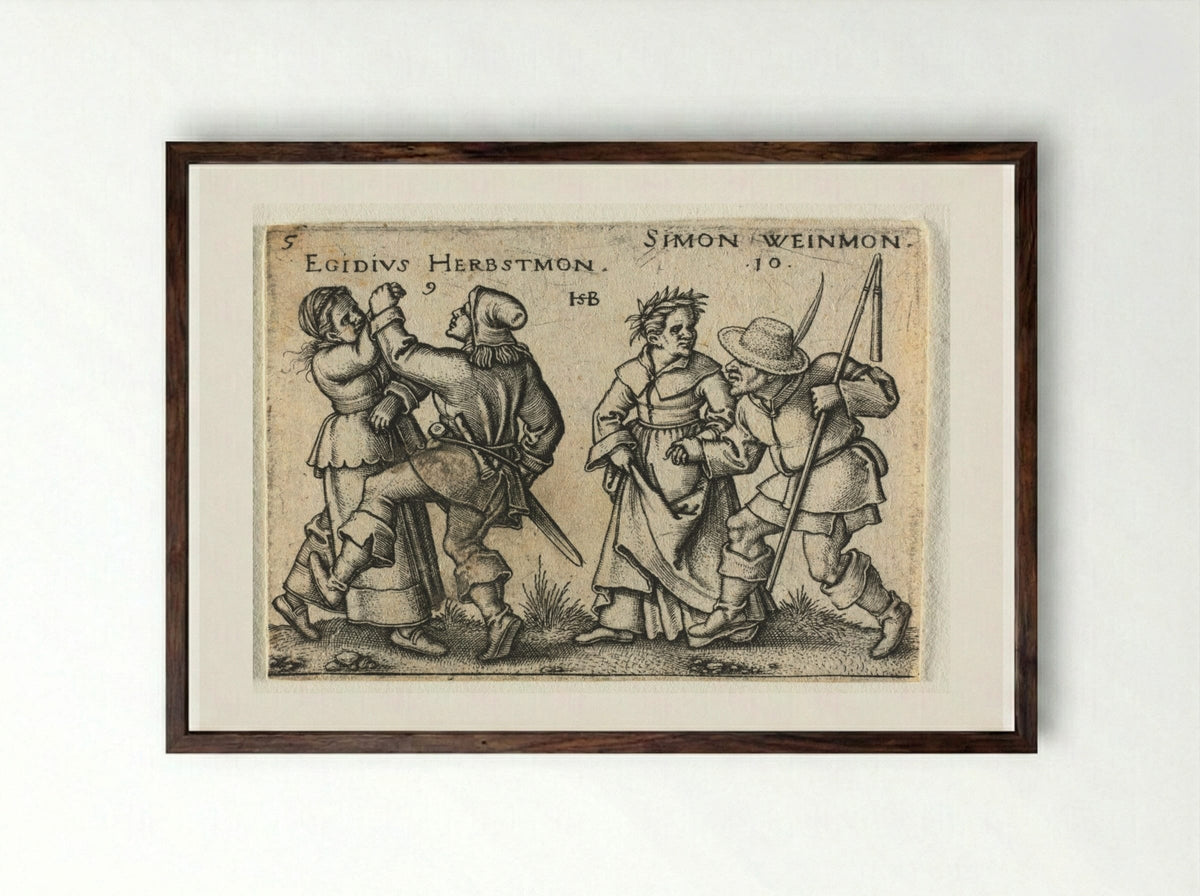 The Peasant Wedding: September and October - Hans Sebald Beham - Framed Print Dark Wood