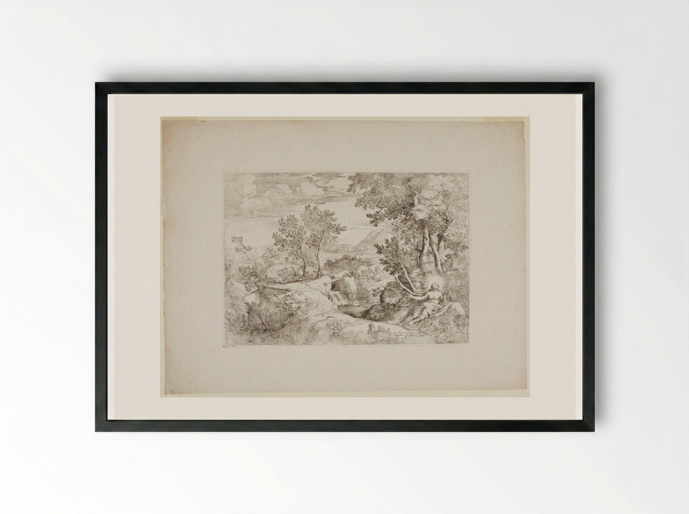 The Penitent Magdalene in a Landscape - Giovanni Francesco Grimaldi - Framed Print Black