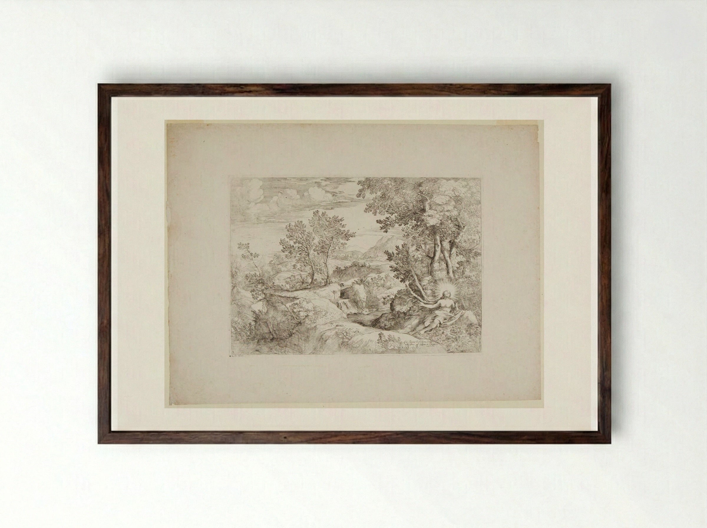 The Penitent Magdalene in a Landscape - Giovanni Francesco Grimaldi - Framed Print Dark Wood