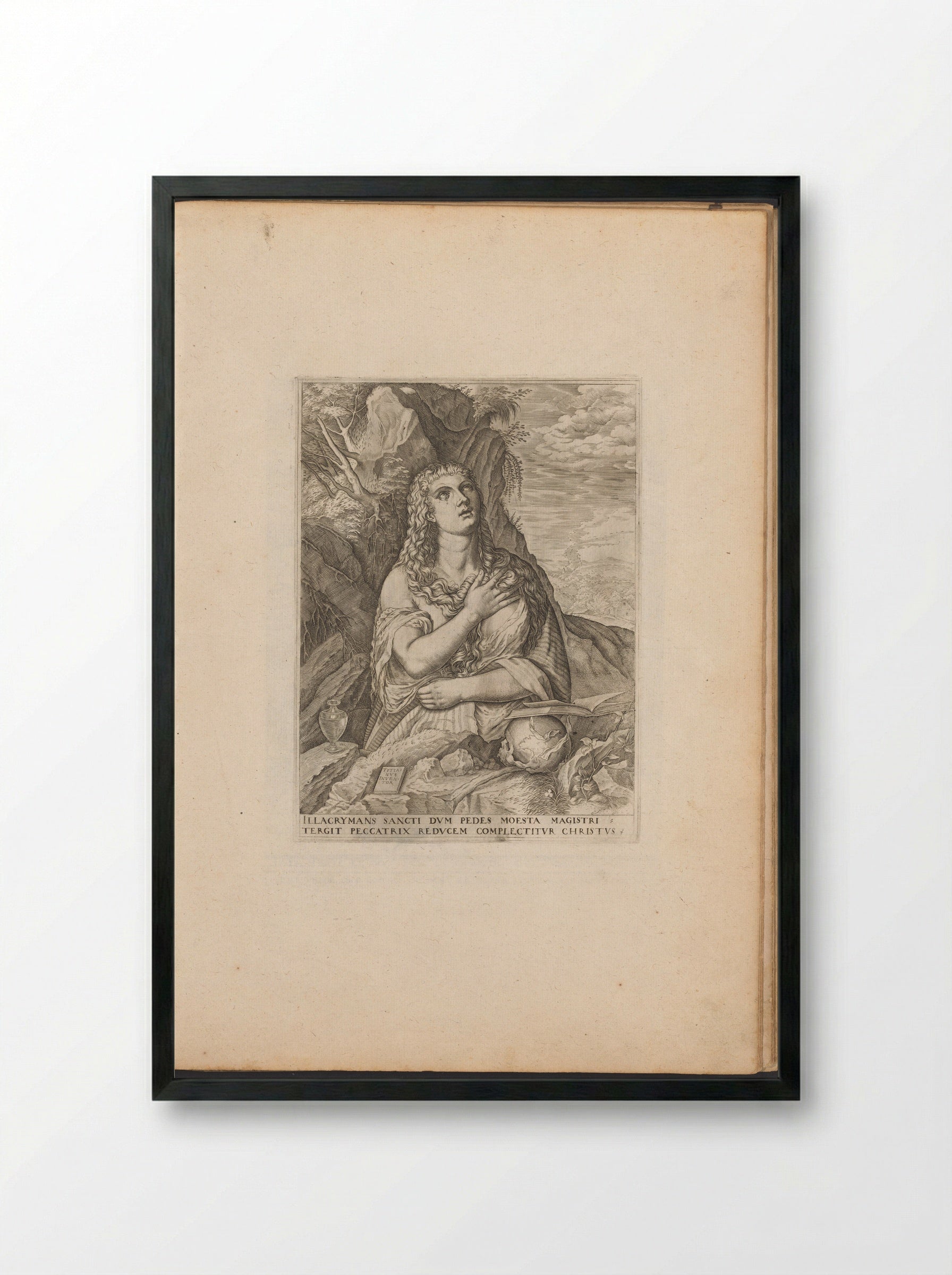 The Penitent Magdalene in the Wilderness - Melchior Meier - Framed Print Black