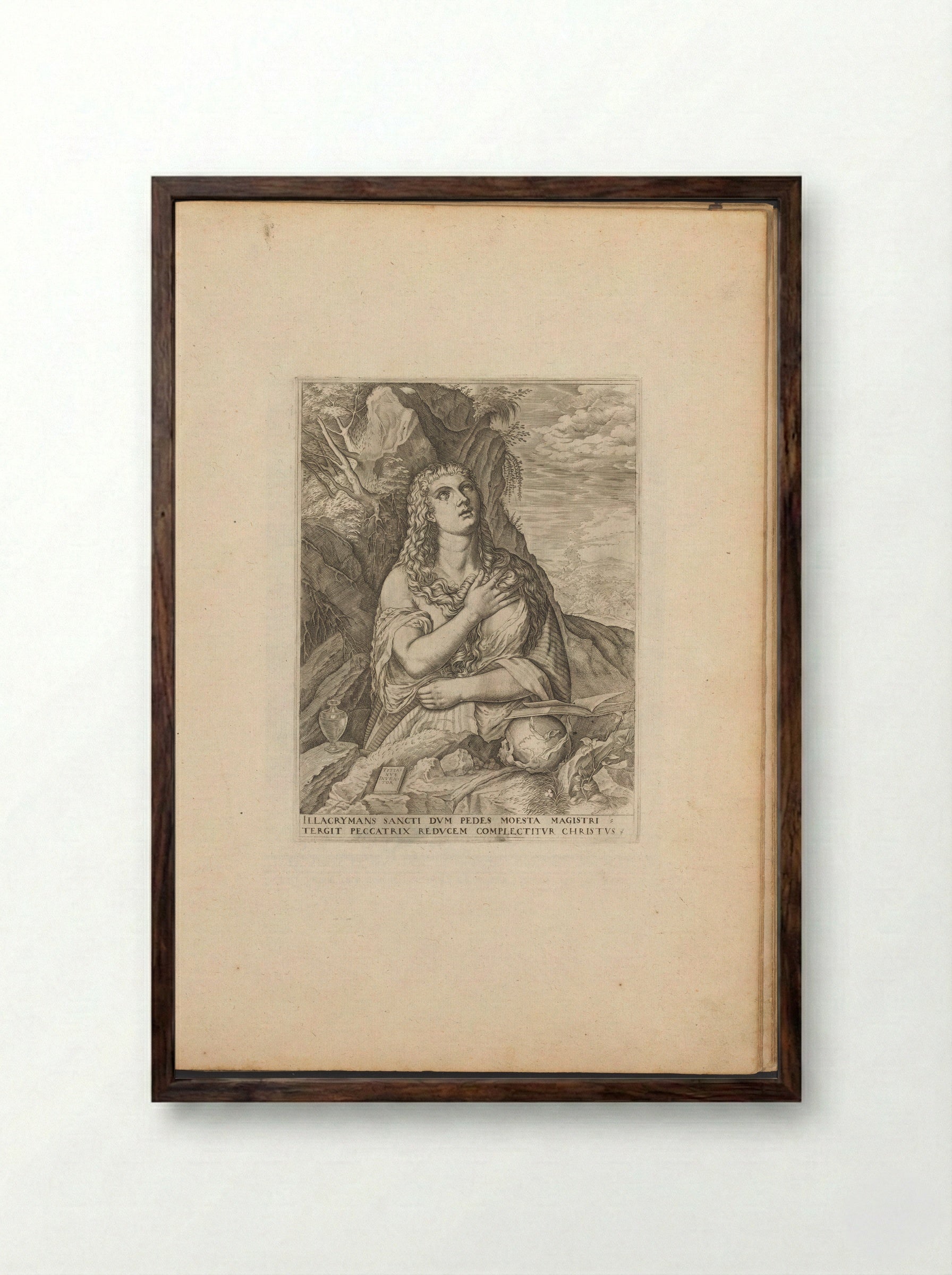 The Penitent Magdalene in the Wilderness - Melchior Meier - Framed Print Dark Wood