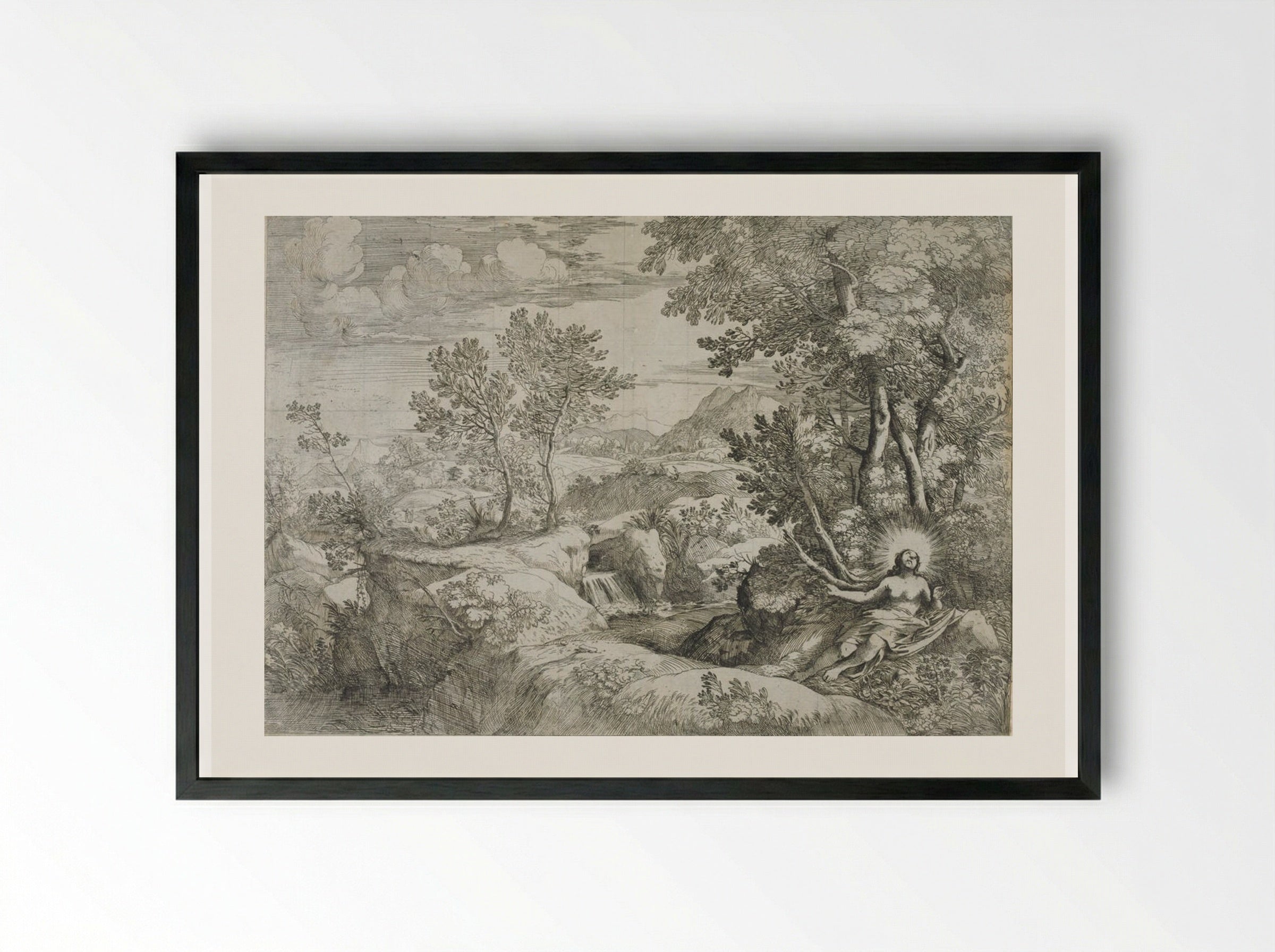 The Penitent Magdalene - Giovanni Francesco Grimaldi - Framed Print Black