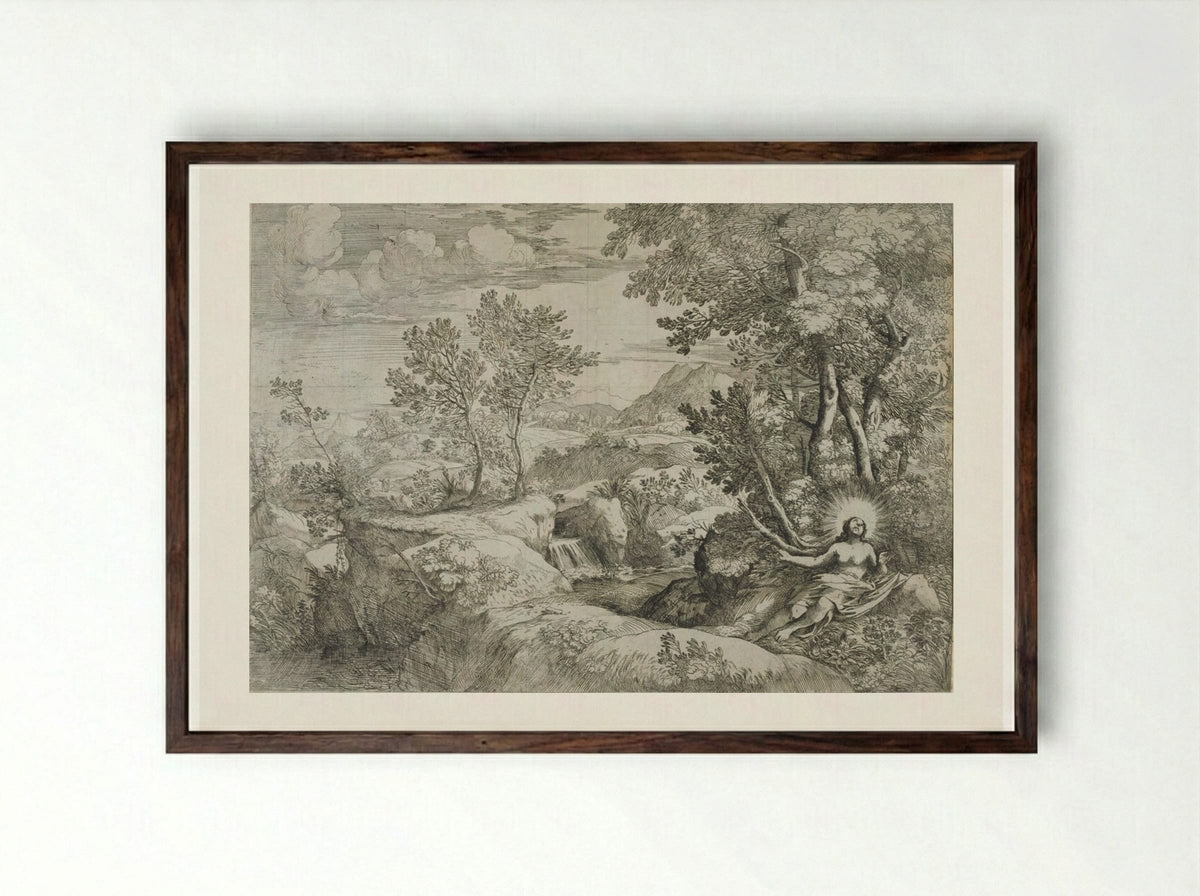 The Penitent Magdalene - Giovanni Francesco Grimaldi - Framed Print Dark Wood