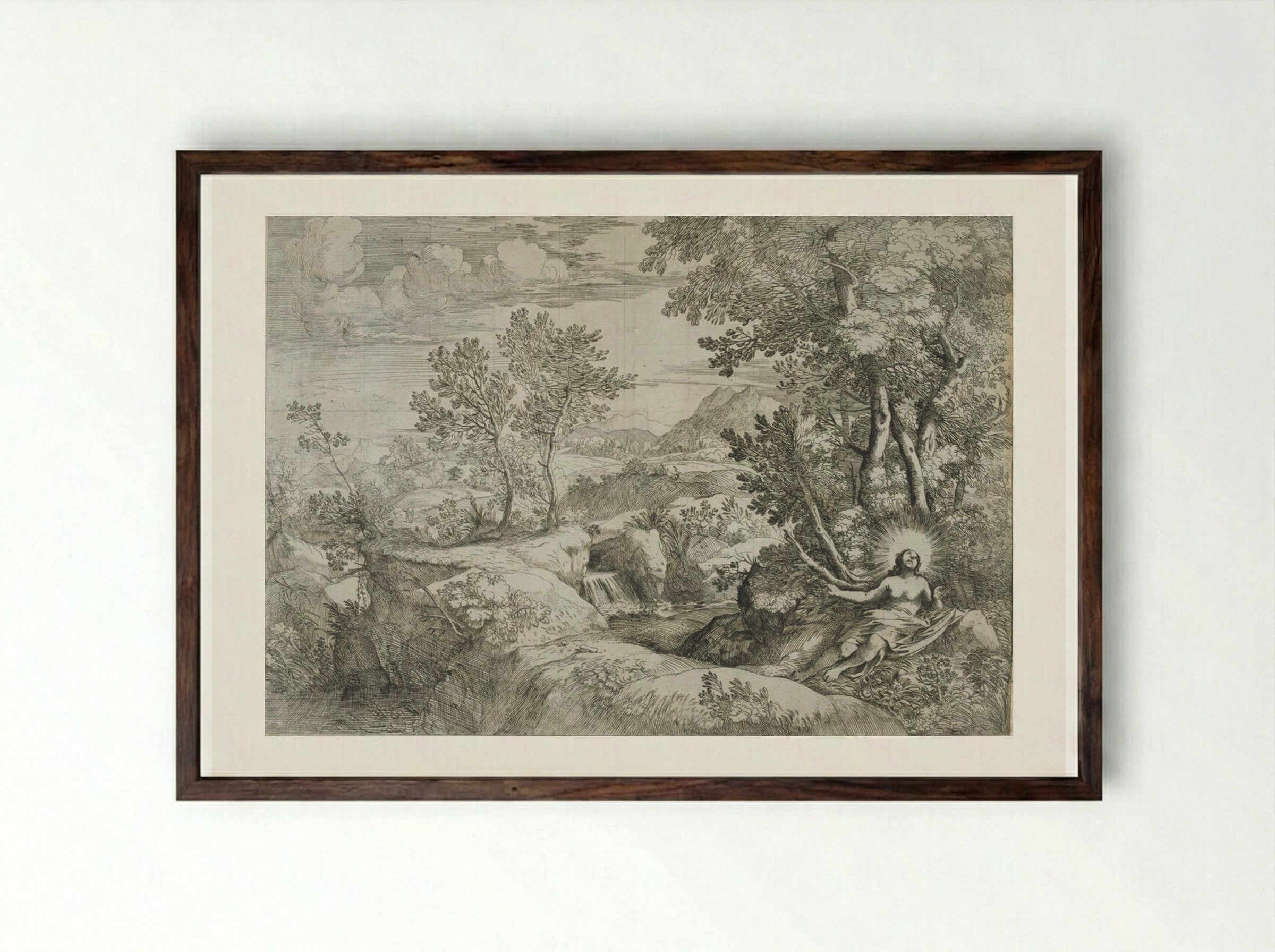 The Penitent Magdalene - Giovanni Francesco Grimaldi - Framed Print Dark Wood