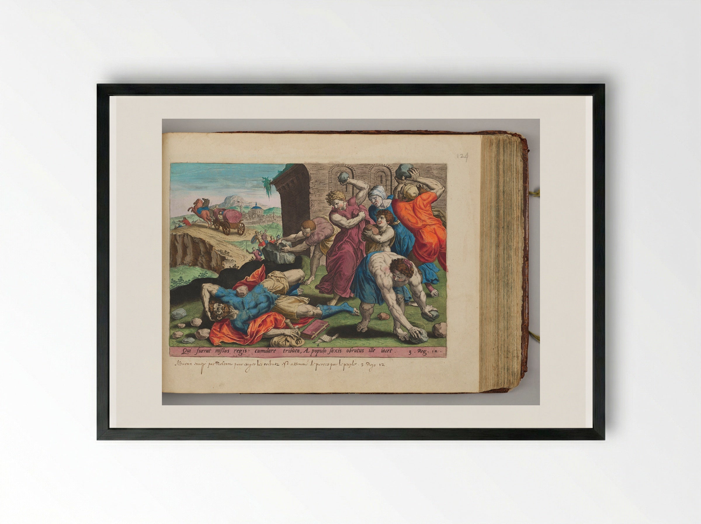 The People Stoning Adoram - Hans Collaert the Elder - Framed Print Black