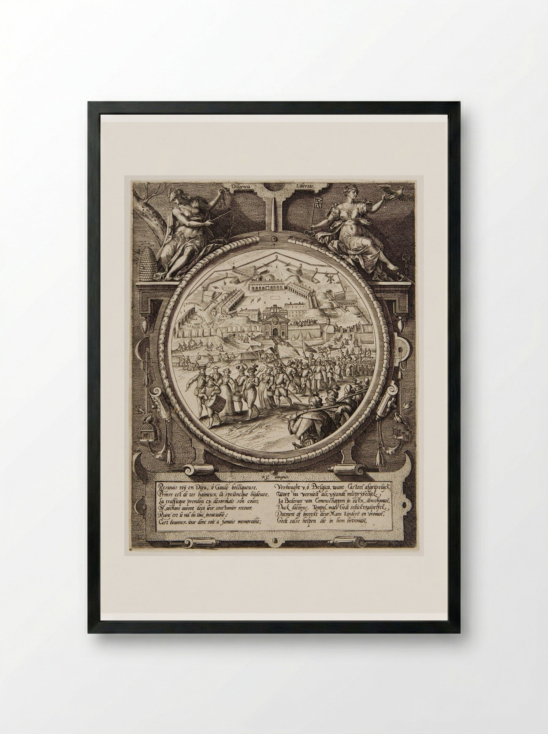 The People Walking Out of the Citadel, 23 VIII 1577 - Johannes Wierix - Framed Print Black
