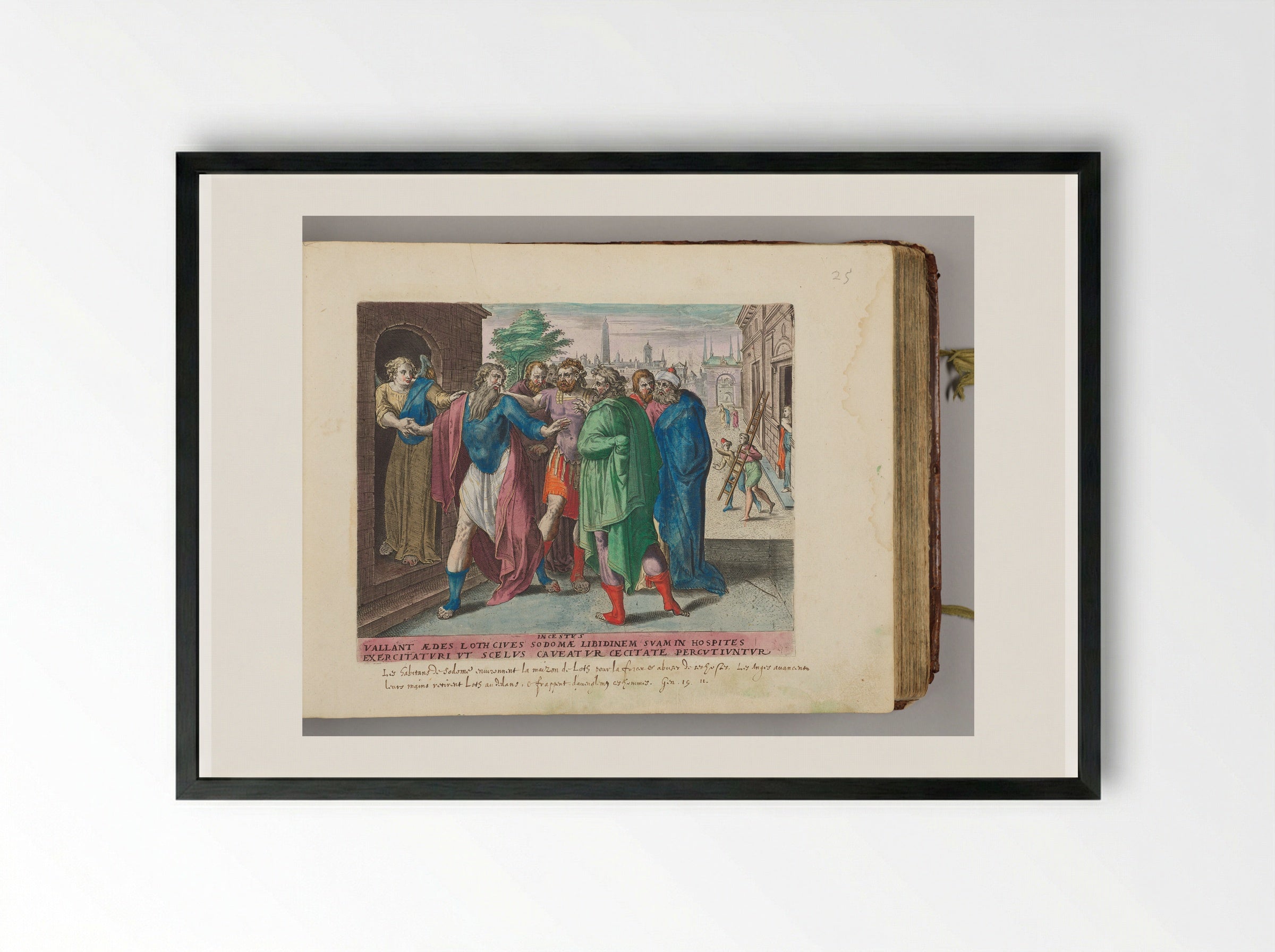 The People of Sodom Surrounding Lot's House - Hans Collaert the Elder - Framed Print Black