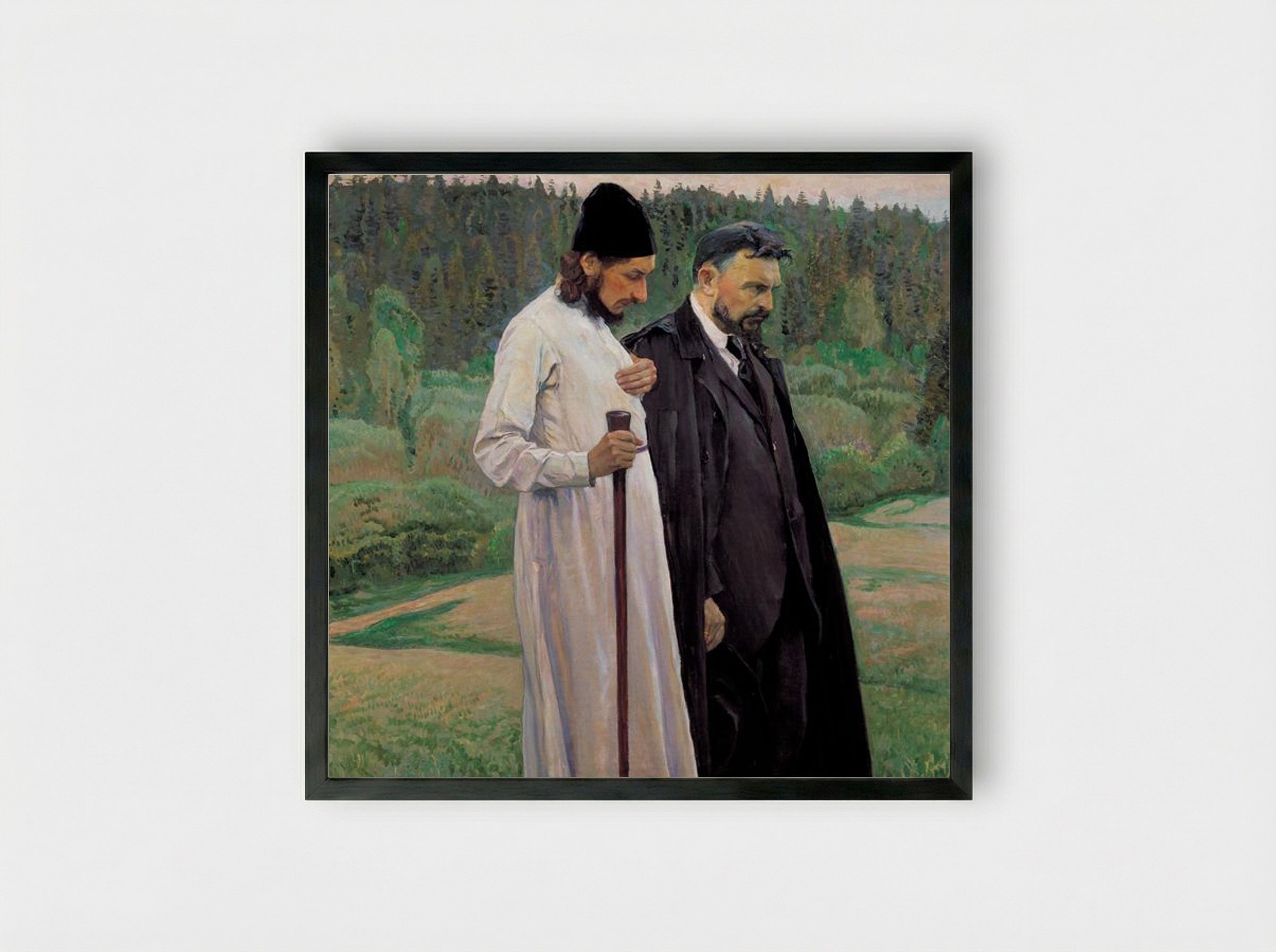 The Philosophers: Portrait of Sergei Bulgakov and Pavel Florensky - Mikhail Nesterov - Framed Print Black
