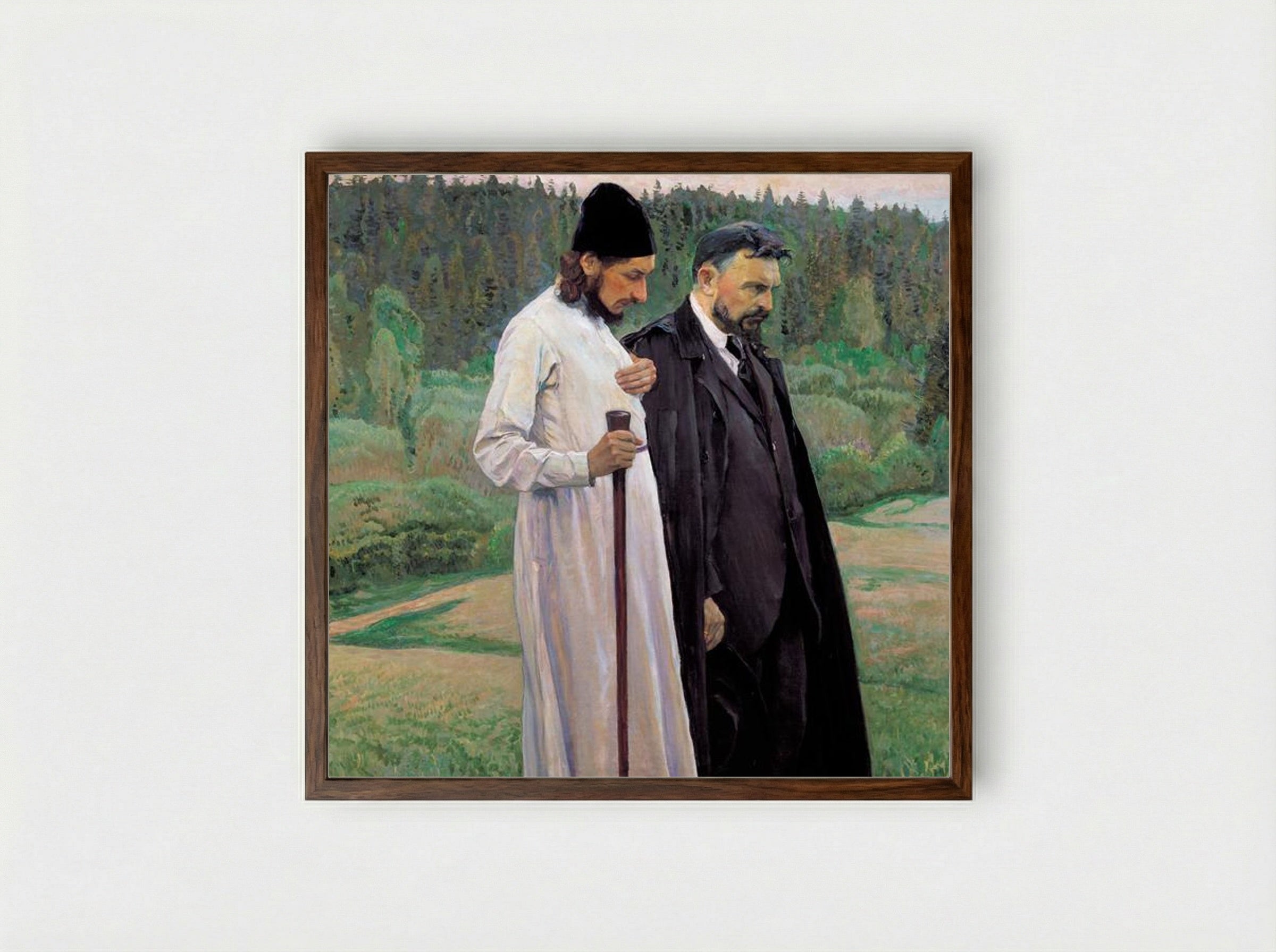 The Philosophers: Portrait of Sergei Bulgakov and Pavel Florensky - Mikhail Nesterov - Framed Print Dark Wood