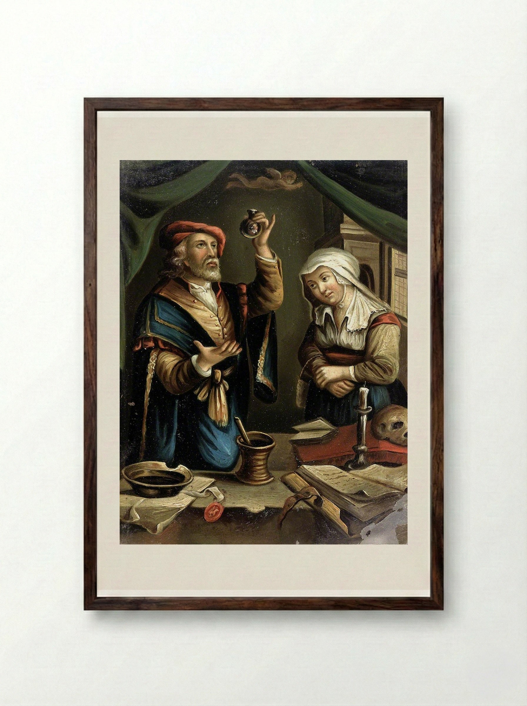 The Physician - Gerrit Dou - Framed Print Dark Wood