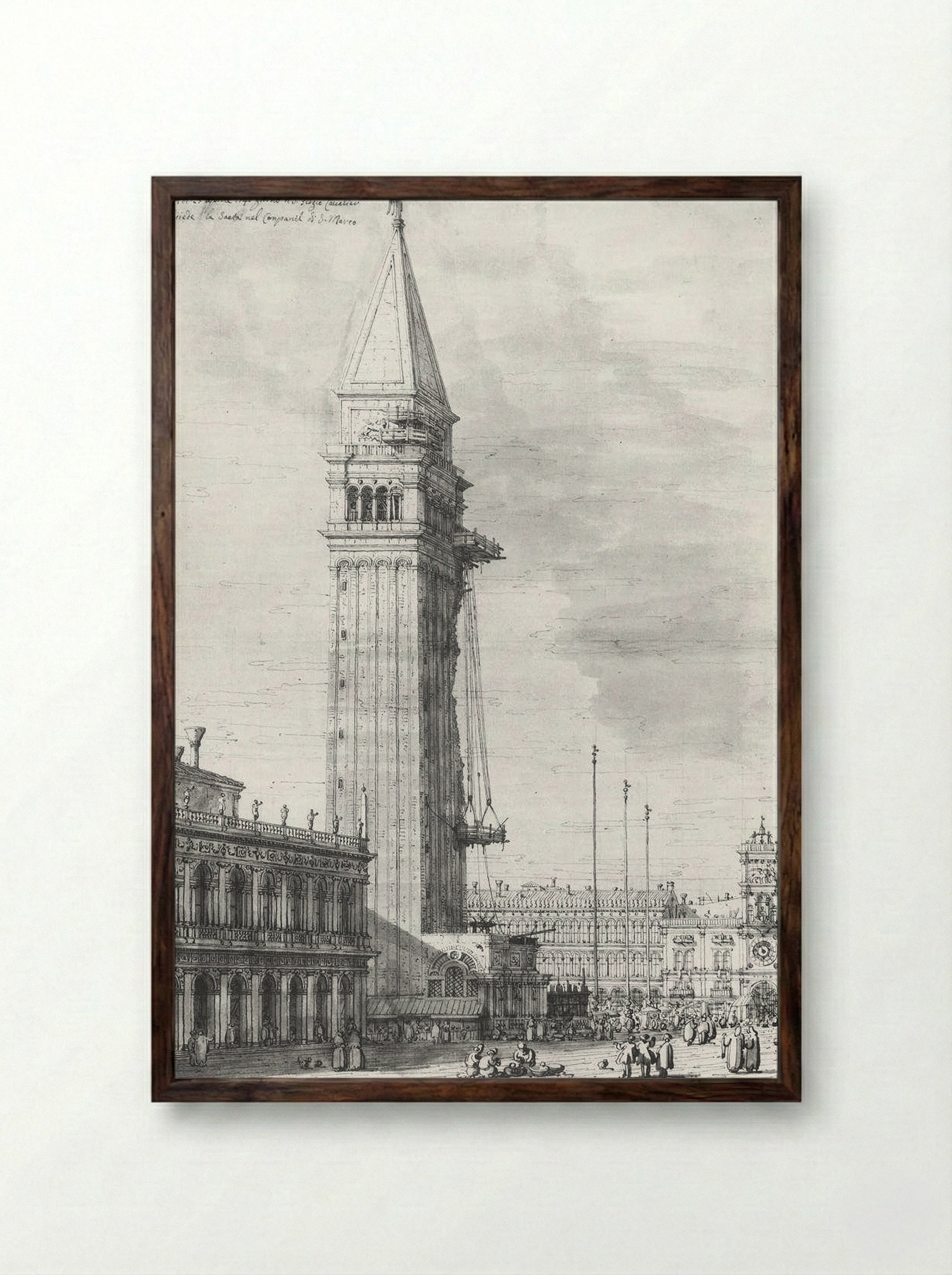 The Piazzetta: Looking North, the Campanile under Repair - Canaletto - Framed Print Dark Wood