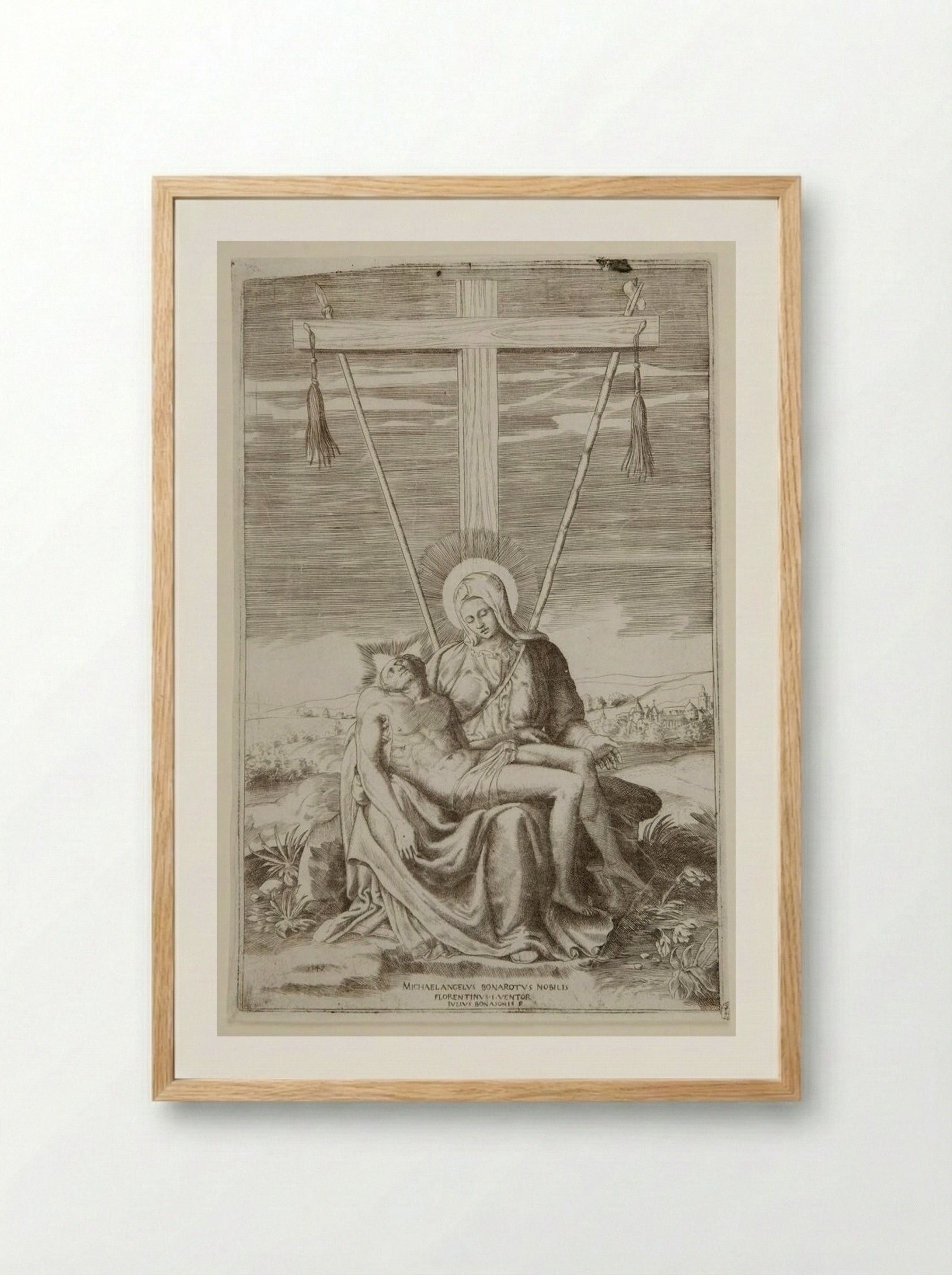 The Pietà under the Cross of Golgotha - Giulio Bonasone - Framed Print Wood