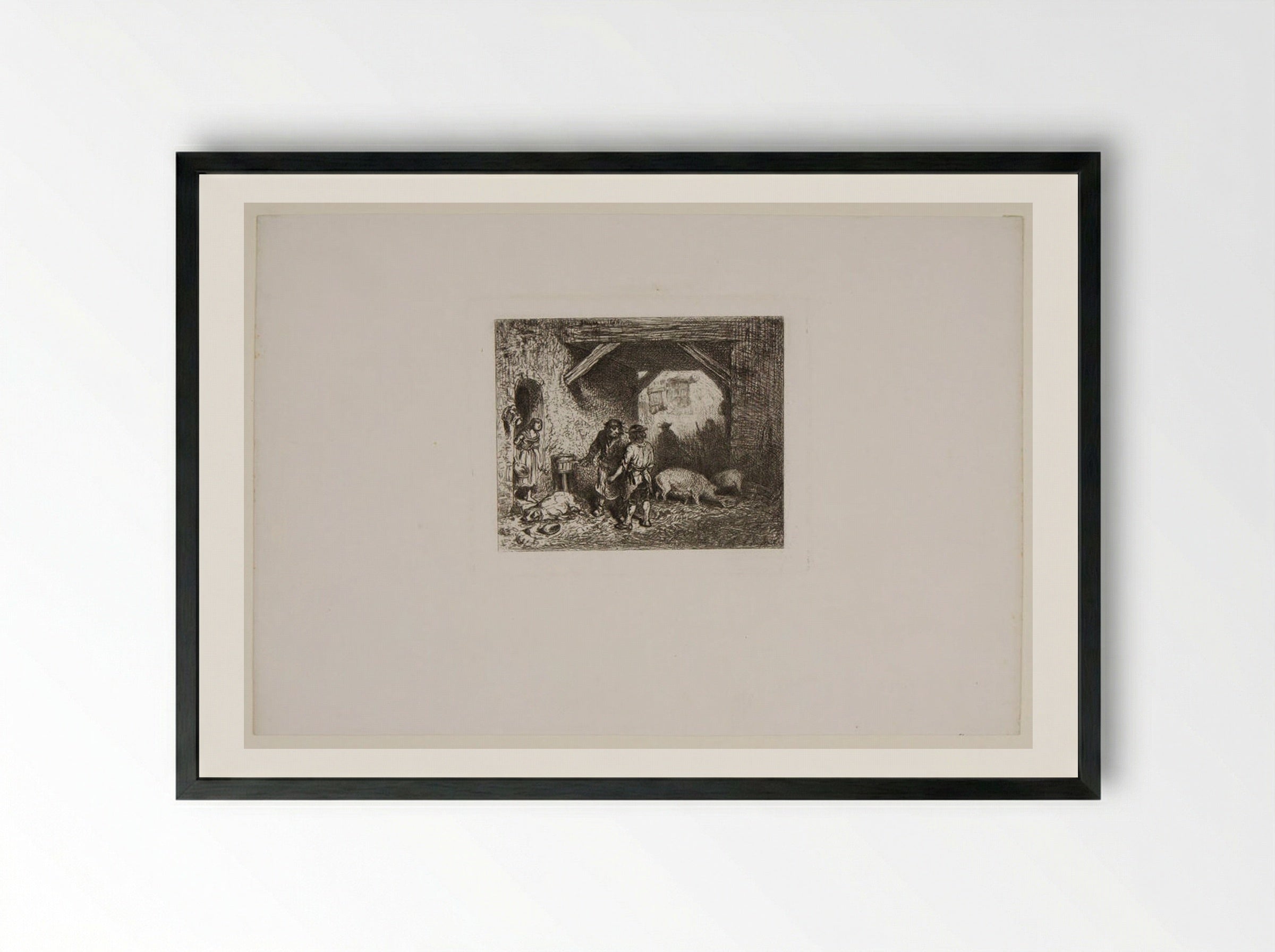 The Pig Slayers - Charles-Émile Jacque - Framed Print Black