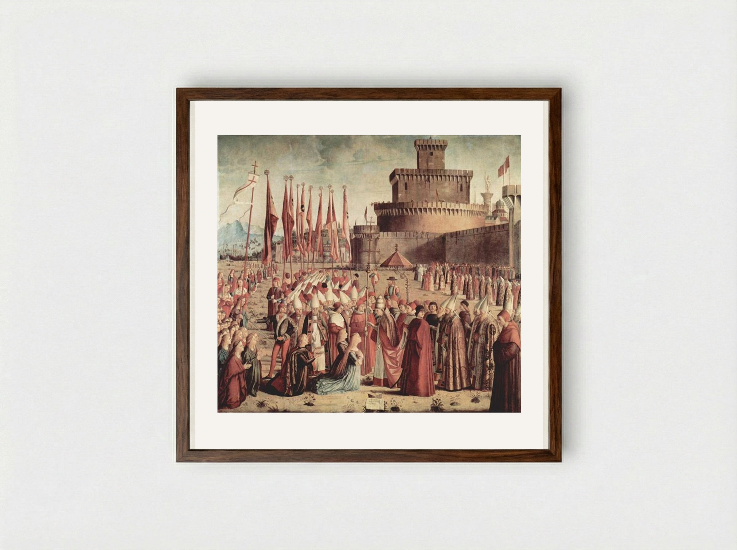 The Pilgrims Meet Pope Cyriac before the Walls of Rome - Vittore Carpaccio - Framed Print Dark Wood