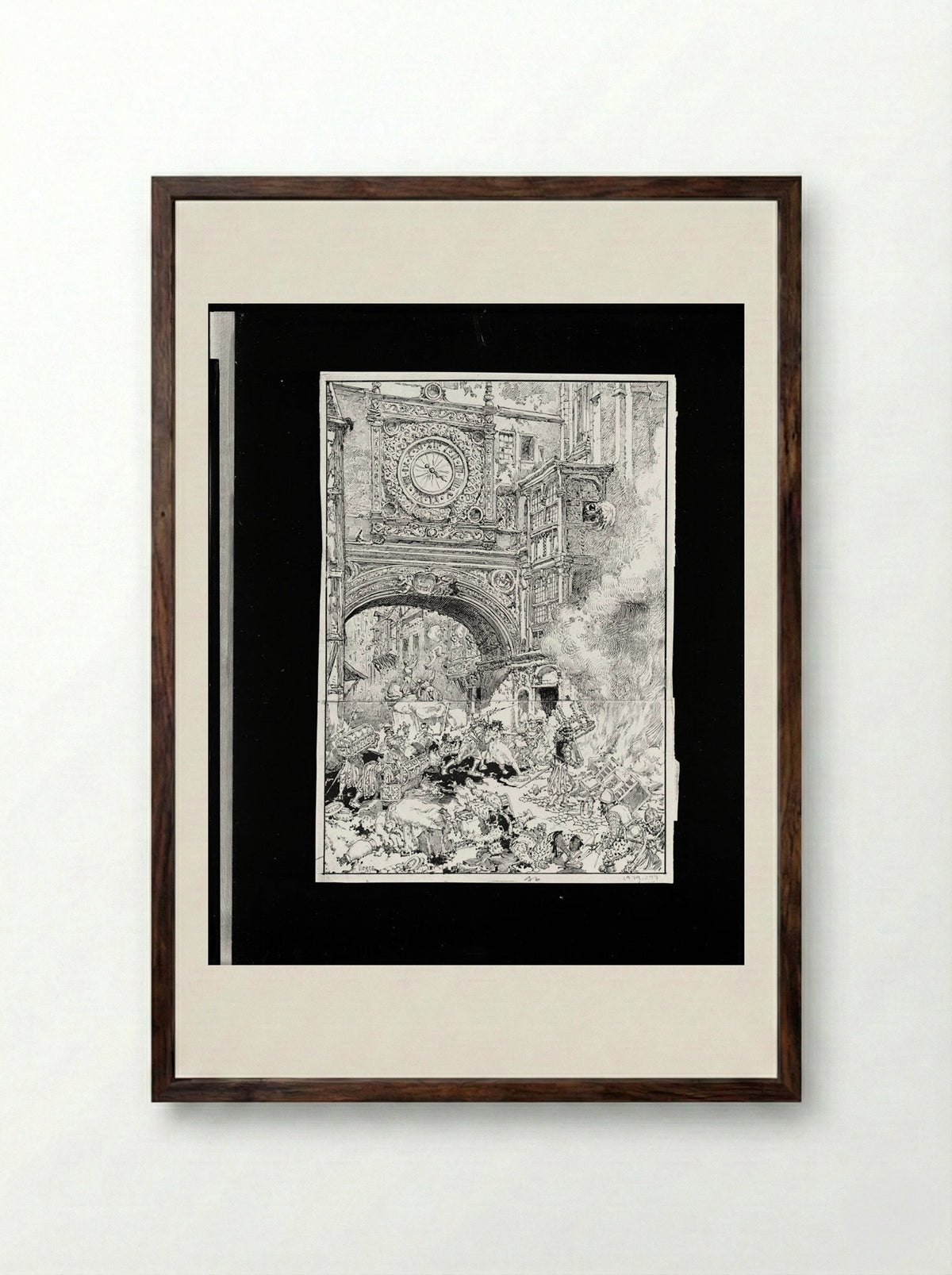 The Pillage of Rouen - Daniel Urrabieta Vierge - Framed Print Dark Wood