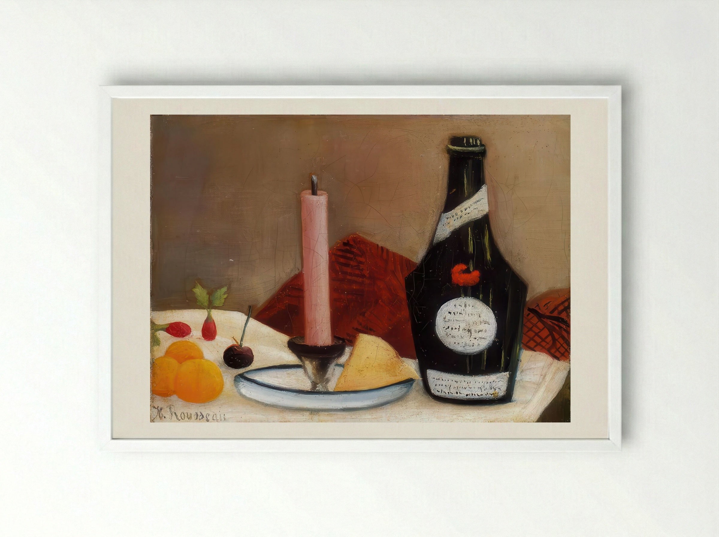 The Pink Candle by Henri Rousseau – Naïve Art Still Life Print - Framed Print White