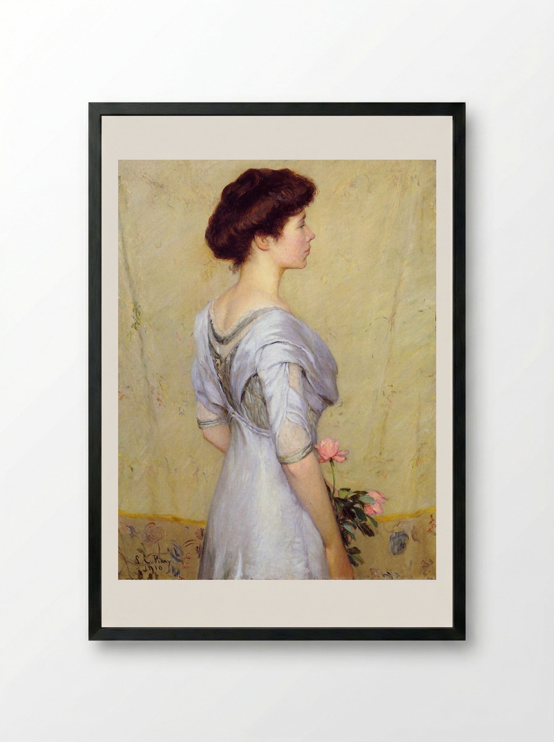 The Pink Rose - Lilla Cabot Perry - Framed Print Black