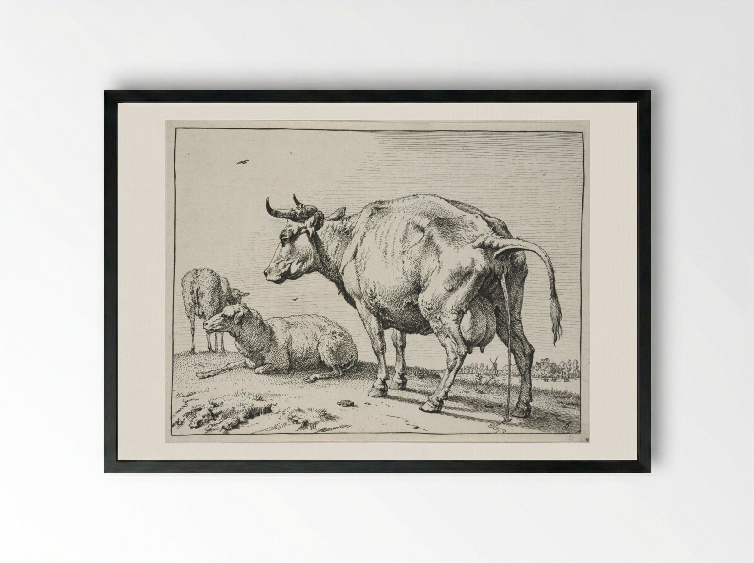The Pissing Cow - Paulus Potter - Framed Print Black