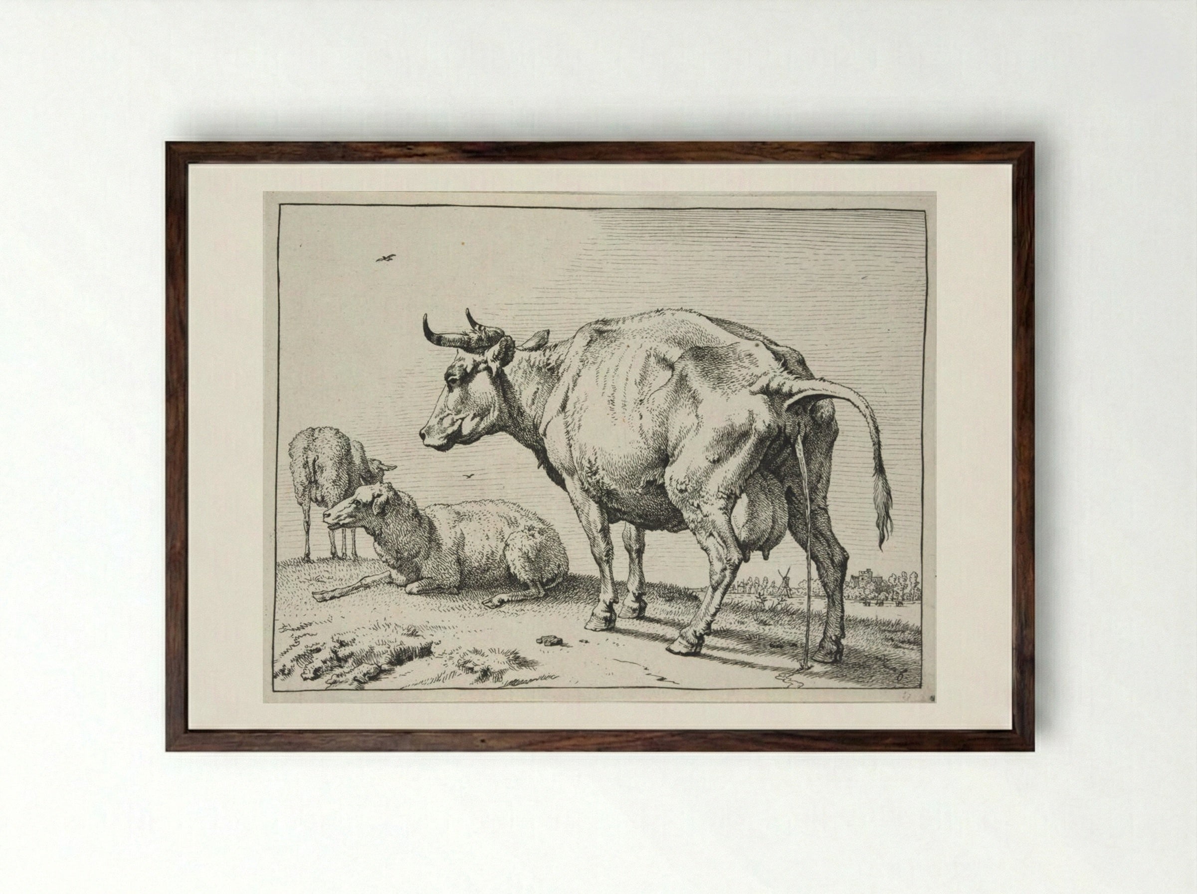 The Pissing Cow - Paulus Potter - Framed Print Dark Wood