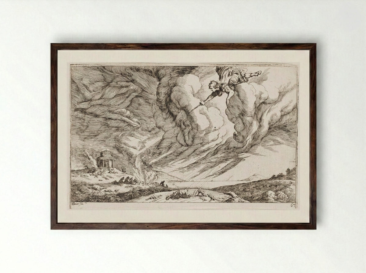 The Plague of Aegina - Johann Wilhelm Baur - Framed Print Dark Wood