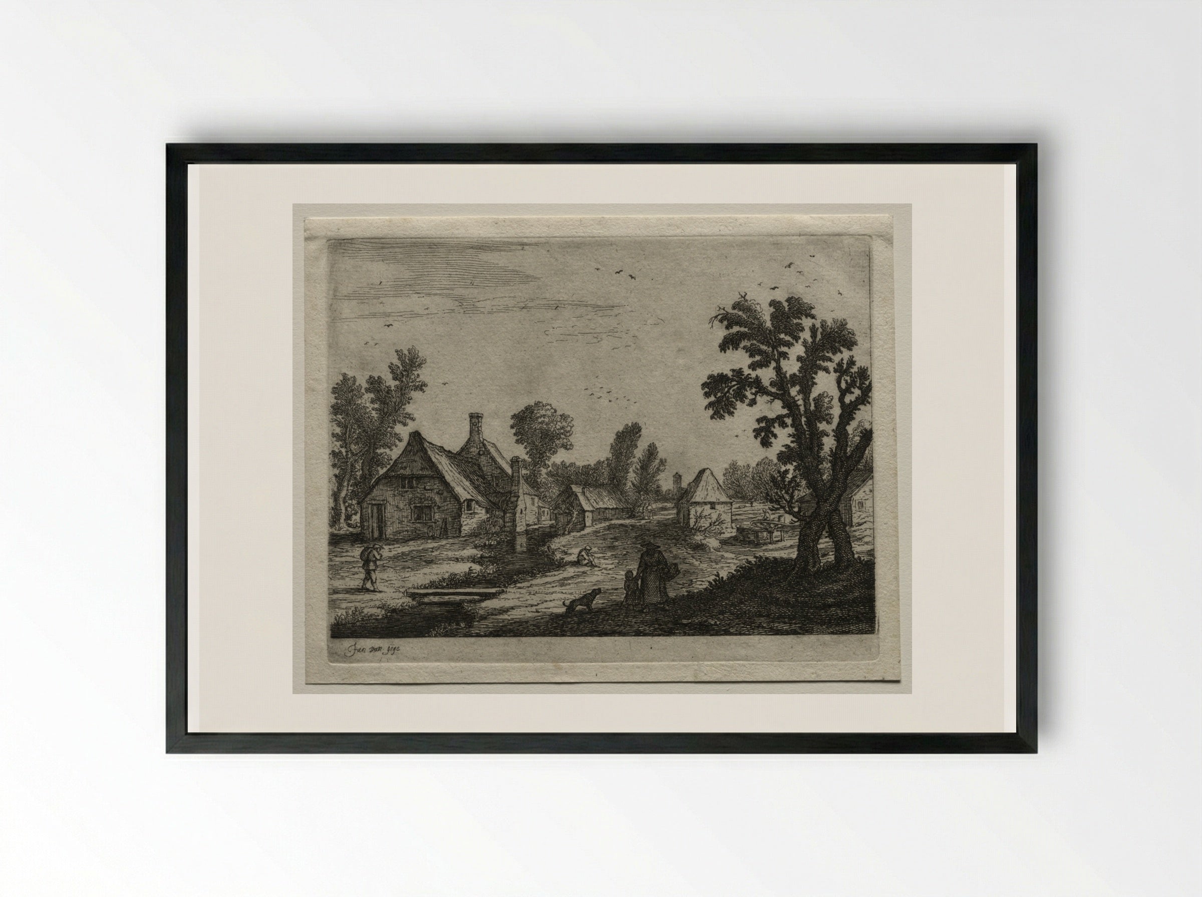 The Plank over the Stream - Jan van Goyen - Framed Print Black