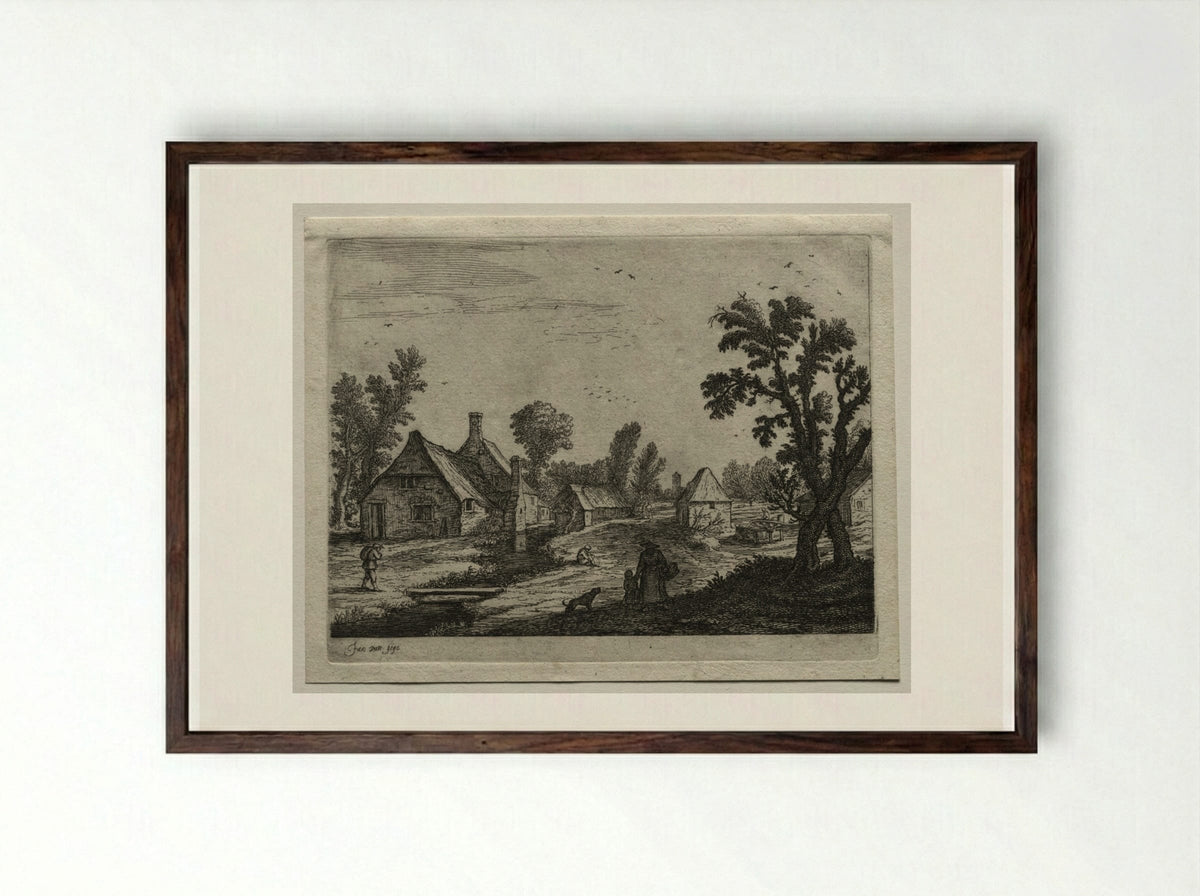 The Plank over the Stream - Jan van Goyen - Framed Print Dark Wood