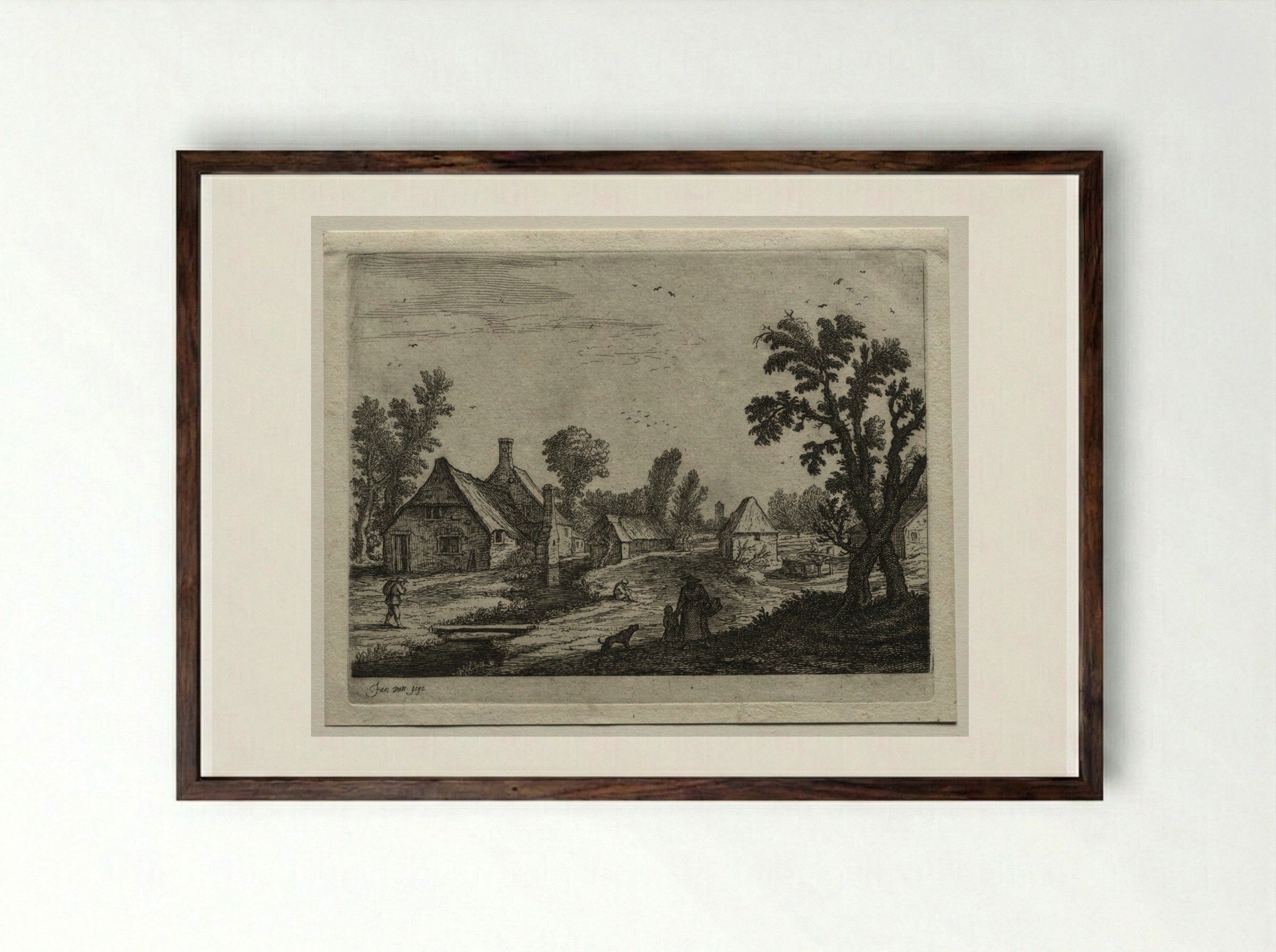 The Plank over the Stream - Jan van Goyen - Framed Print Dark Wood