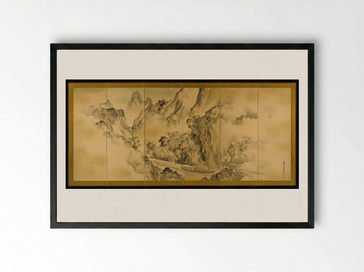The Poet Li Bo's Visit to Mount Emei - Shiokawa Bunrin - Framed Print Black