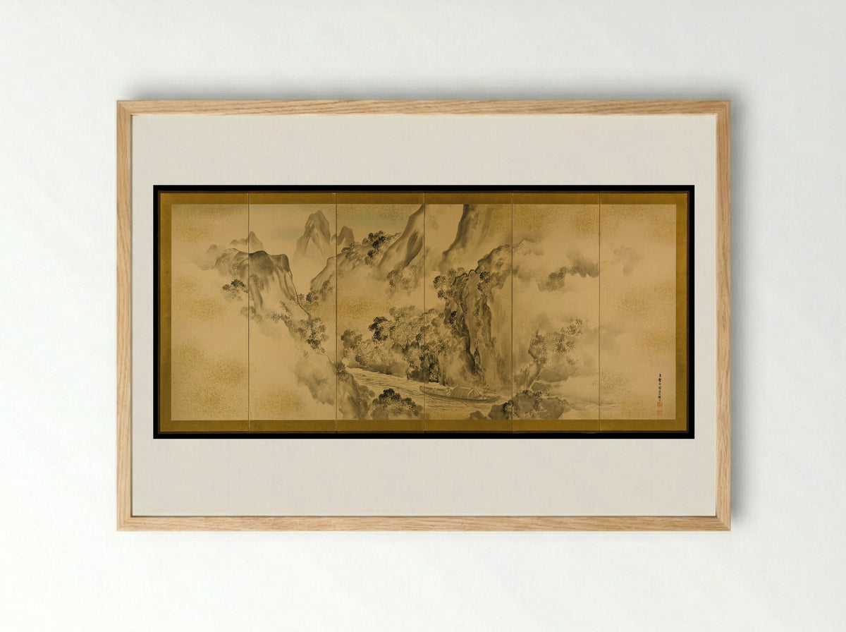 The Poet Li Bo's Visit to Mount Emei - Shiokawa Bunrin - Framed Print Wood