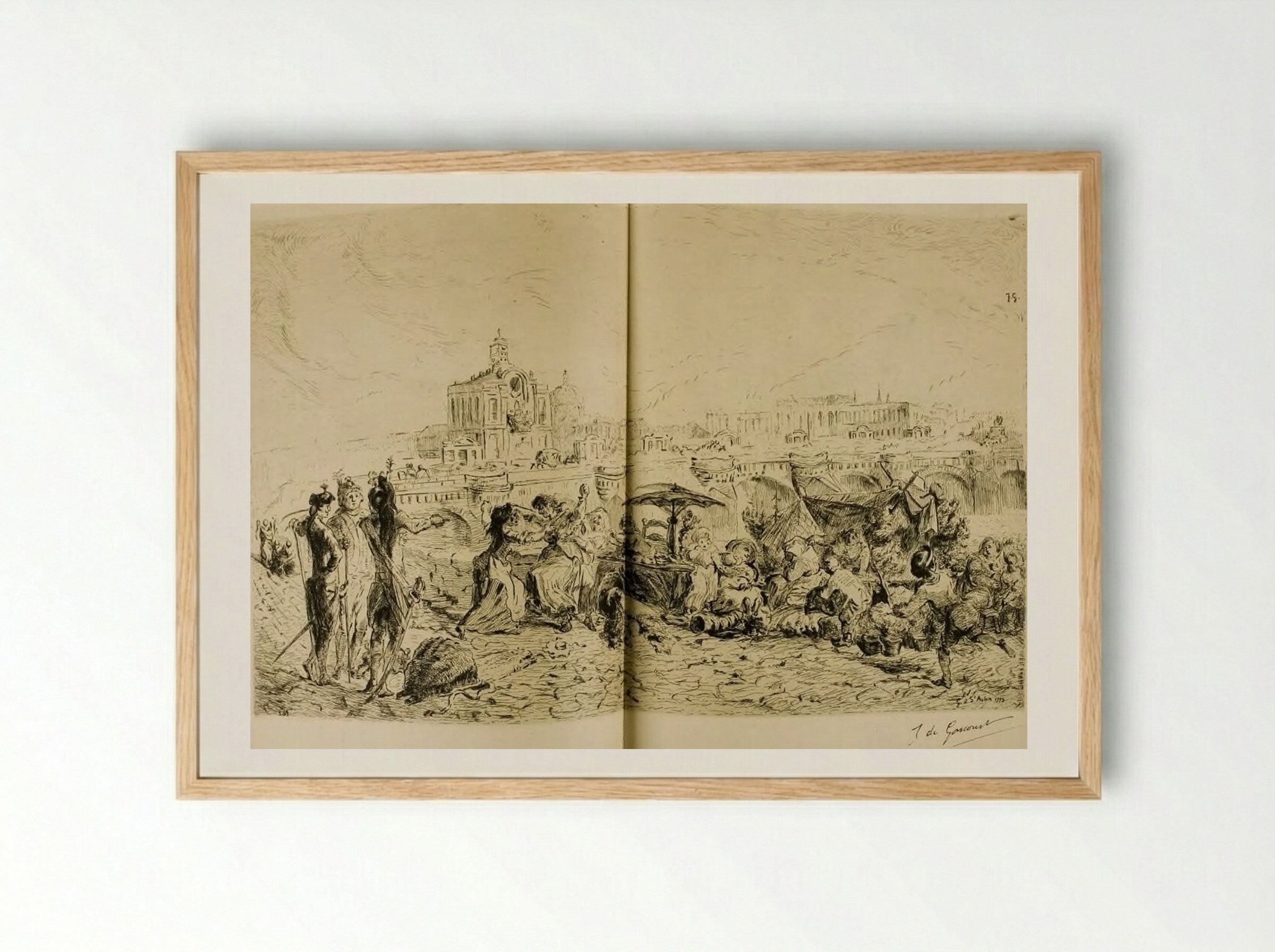 The Pont Neuf and the Samaritaine in 1775 - Jules de Goncourt - Framed Print Wood