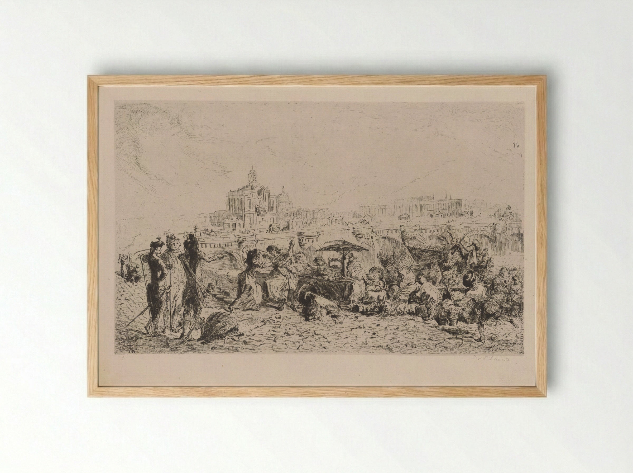 The Pont Neuf and the Samaritaine - Gabriel de Saint-Aubin - Framed Print Wood