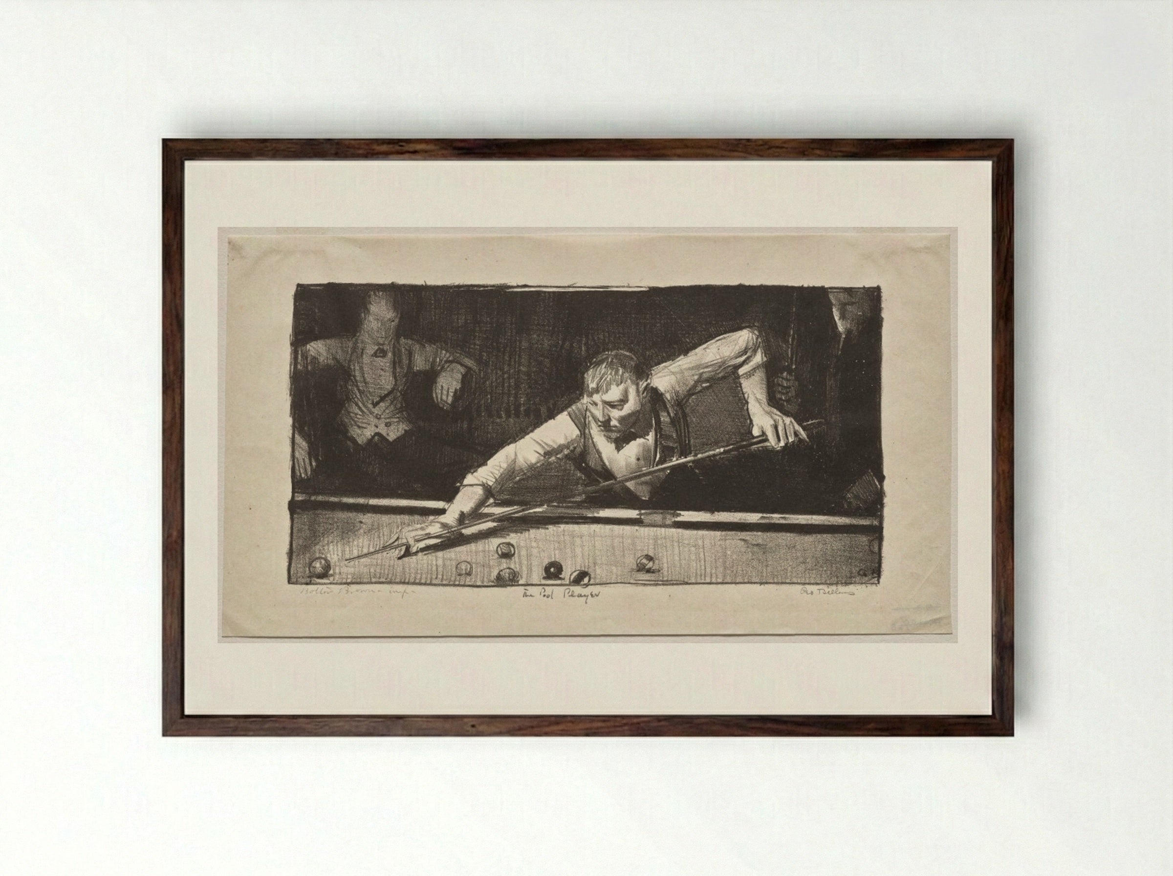 The Pool Player - George Bellows - Framed Print Dark Wood