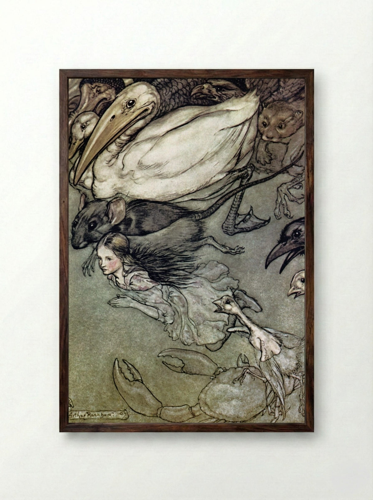 The Pool of Tears - Arthur Rackham - Framed Print Dark Wood