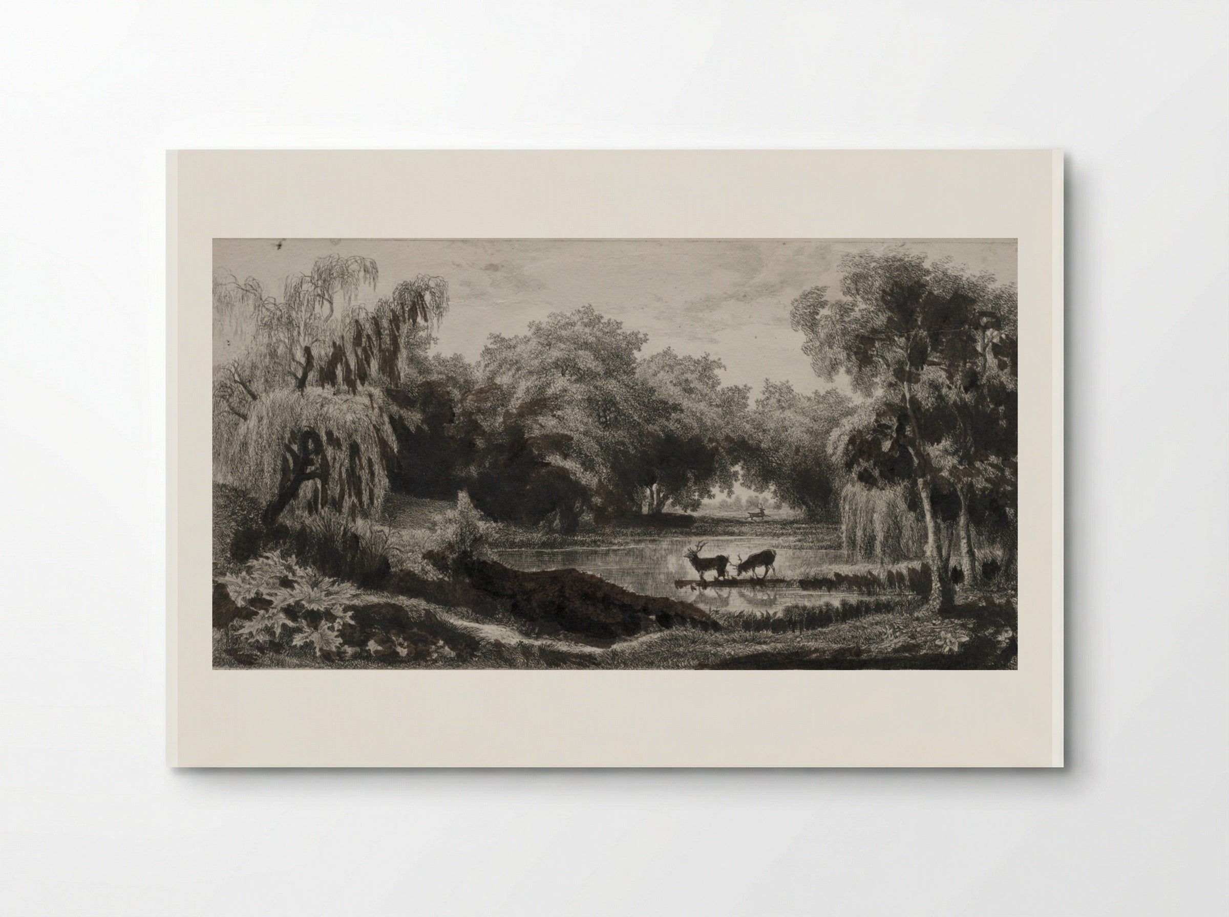The Pool with Stags - Charles François Daubigny - Poster