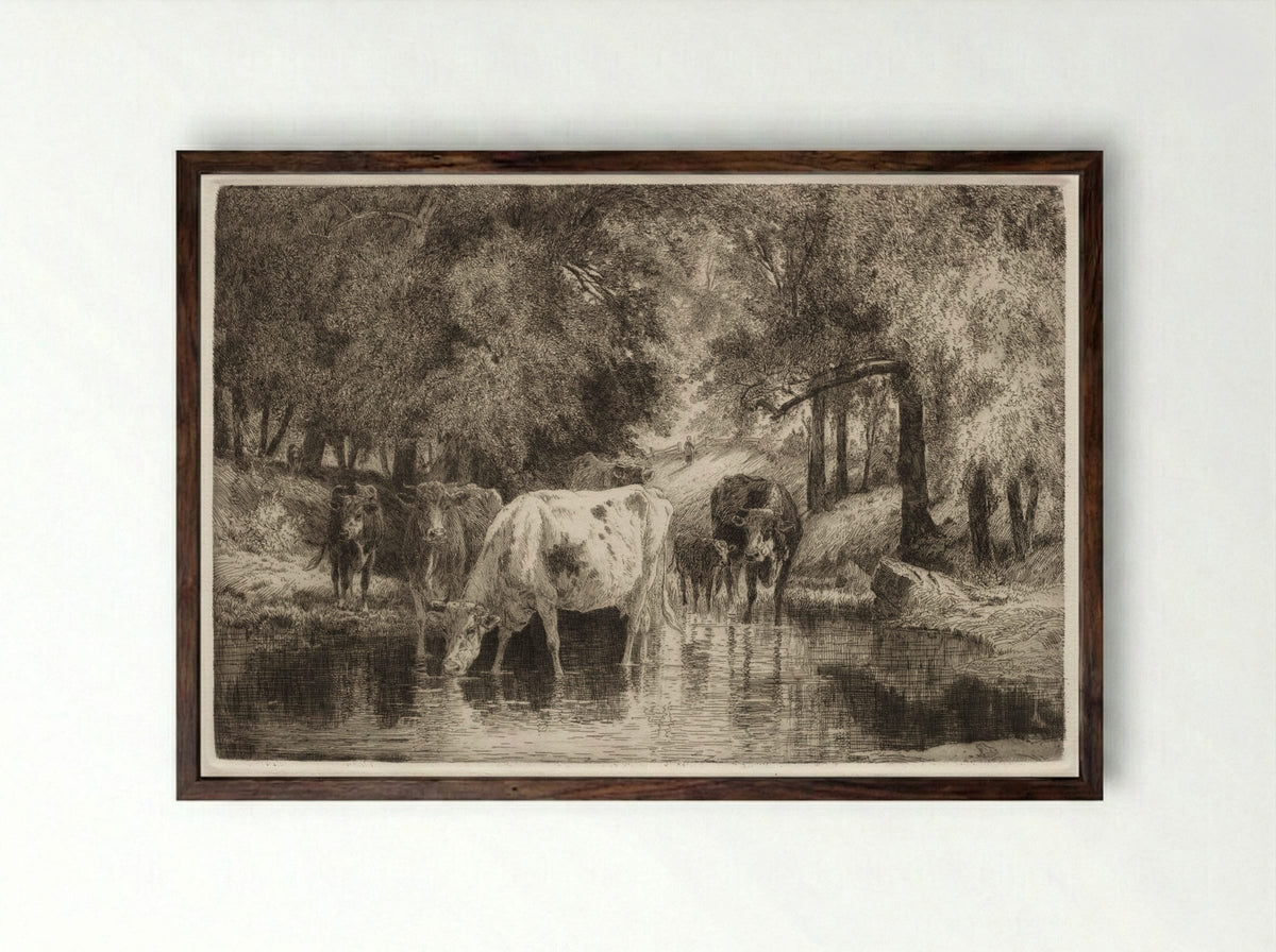 The Pool - Peter Moran - Framed Print Dark Wood