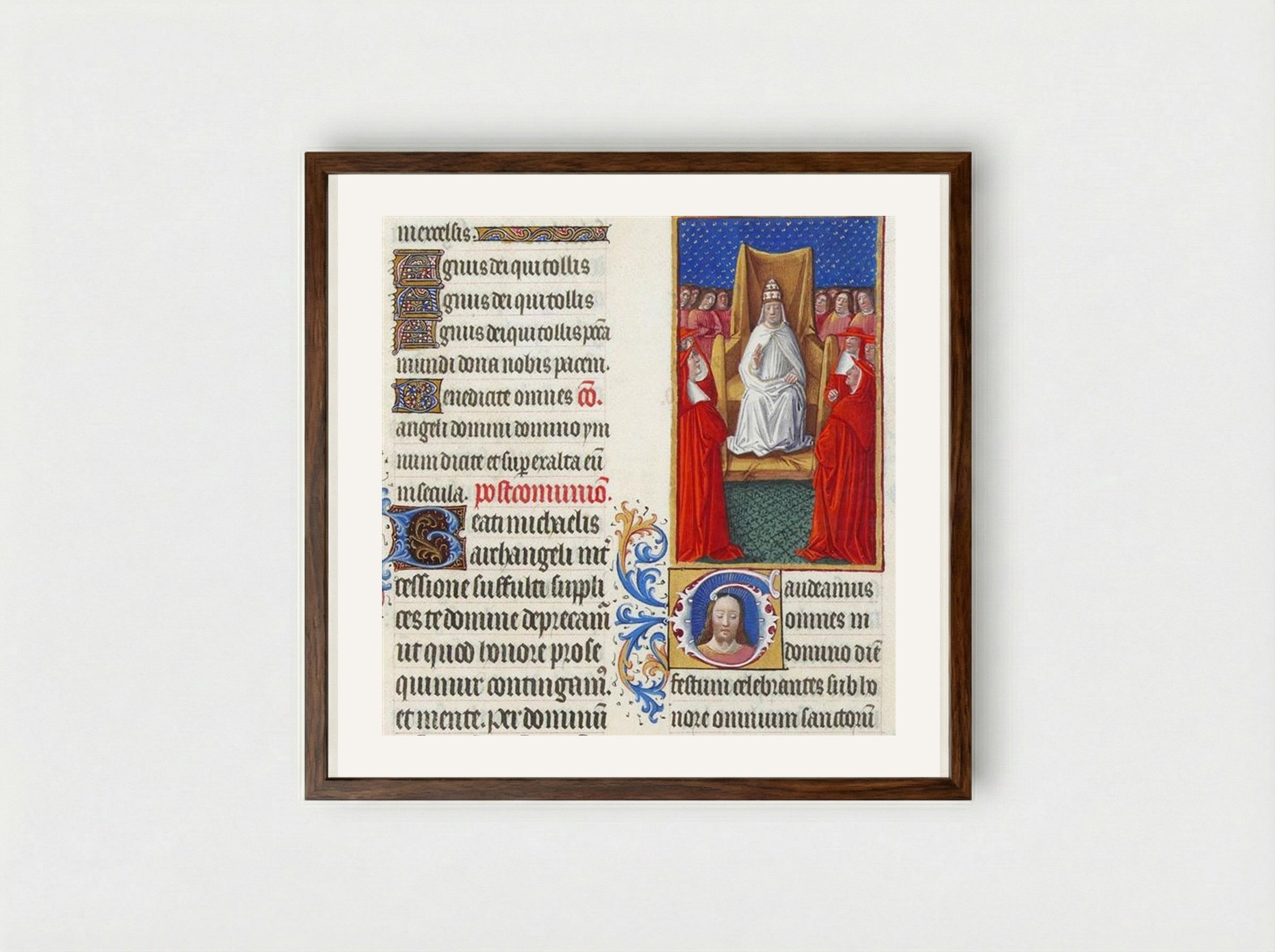 The Pope and His Cardinals - Limbourg brothers - Framed Print Dark Wood