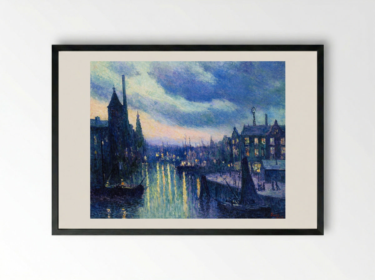 The Port of Rotterdam, Evening - Maximilien Luce - Framed Print Black