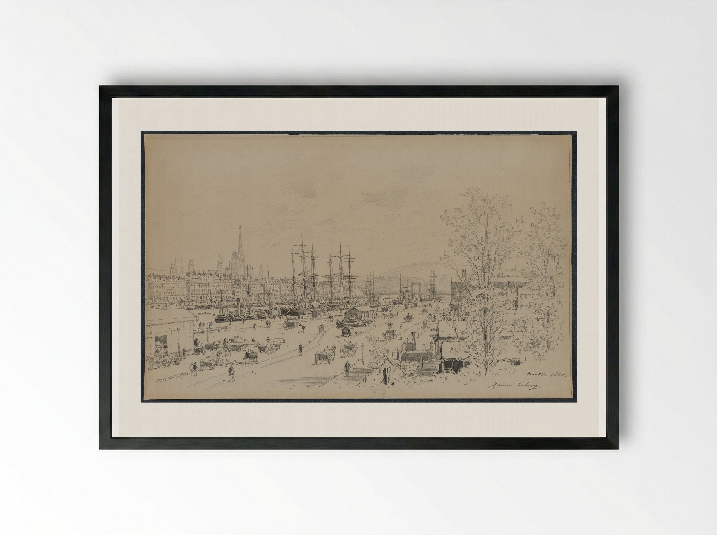 The Port of Rouen - Maxime Lalanne - Framed Print Black