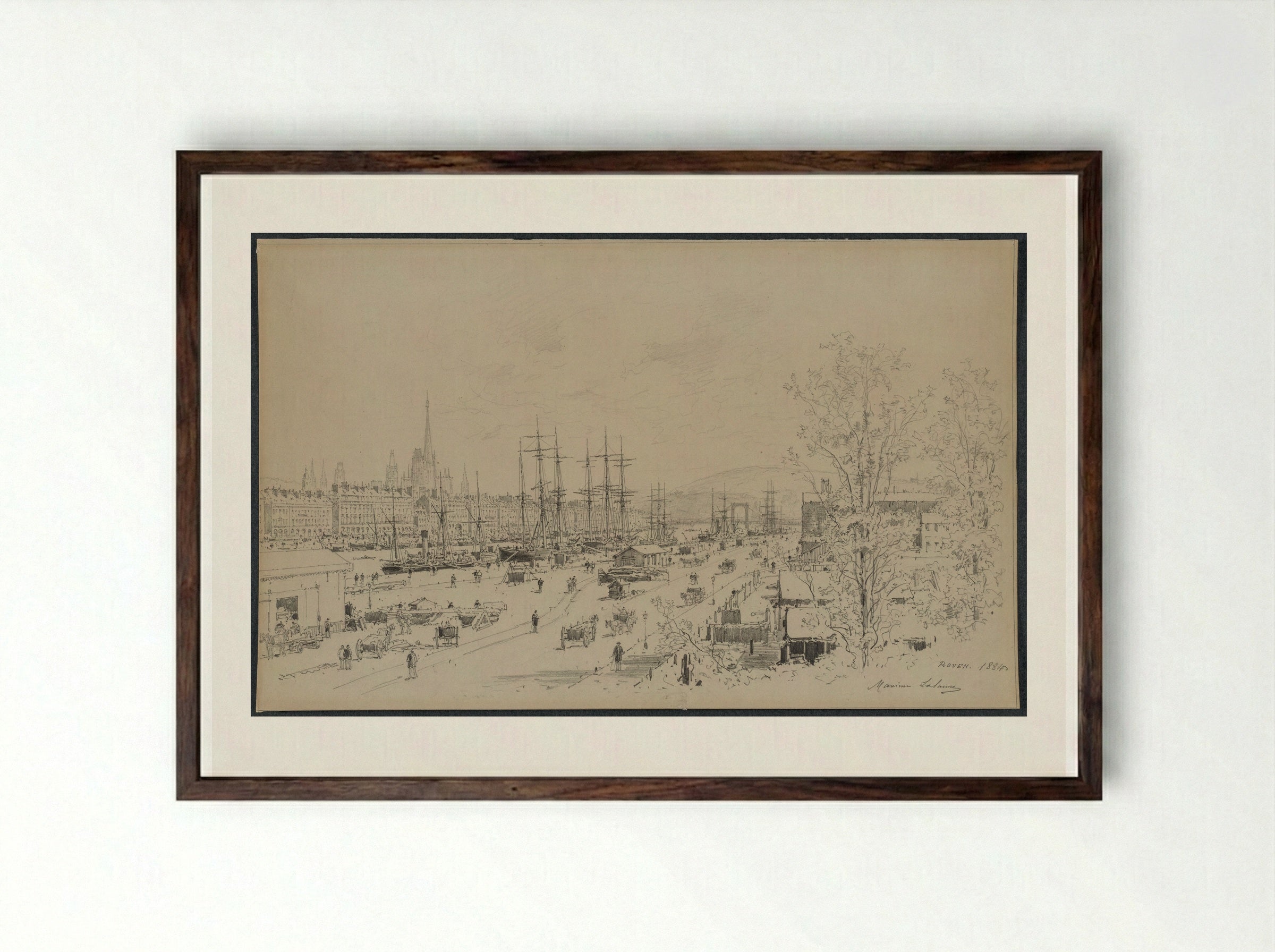 The Port of Rouen - Maxime Lalanne - Framed Print Dark Wood