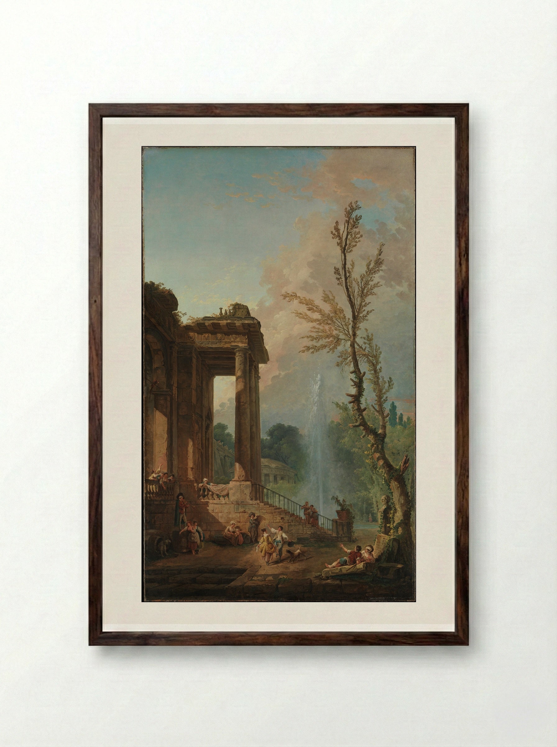The Portico of a Country Mansion - Hubert Robert - Framed Print Dark Wood