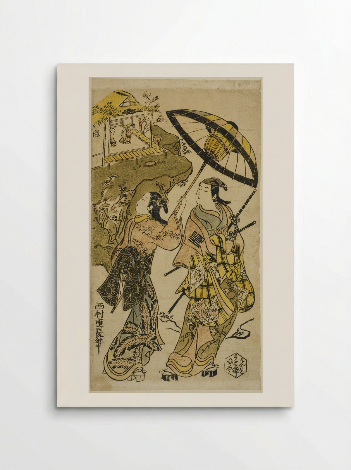 The Portrait of Actors at the Ogura Cottage - Nishimura Shigenaga - Poster