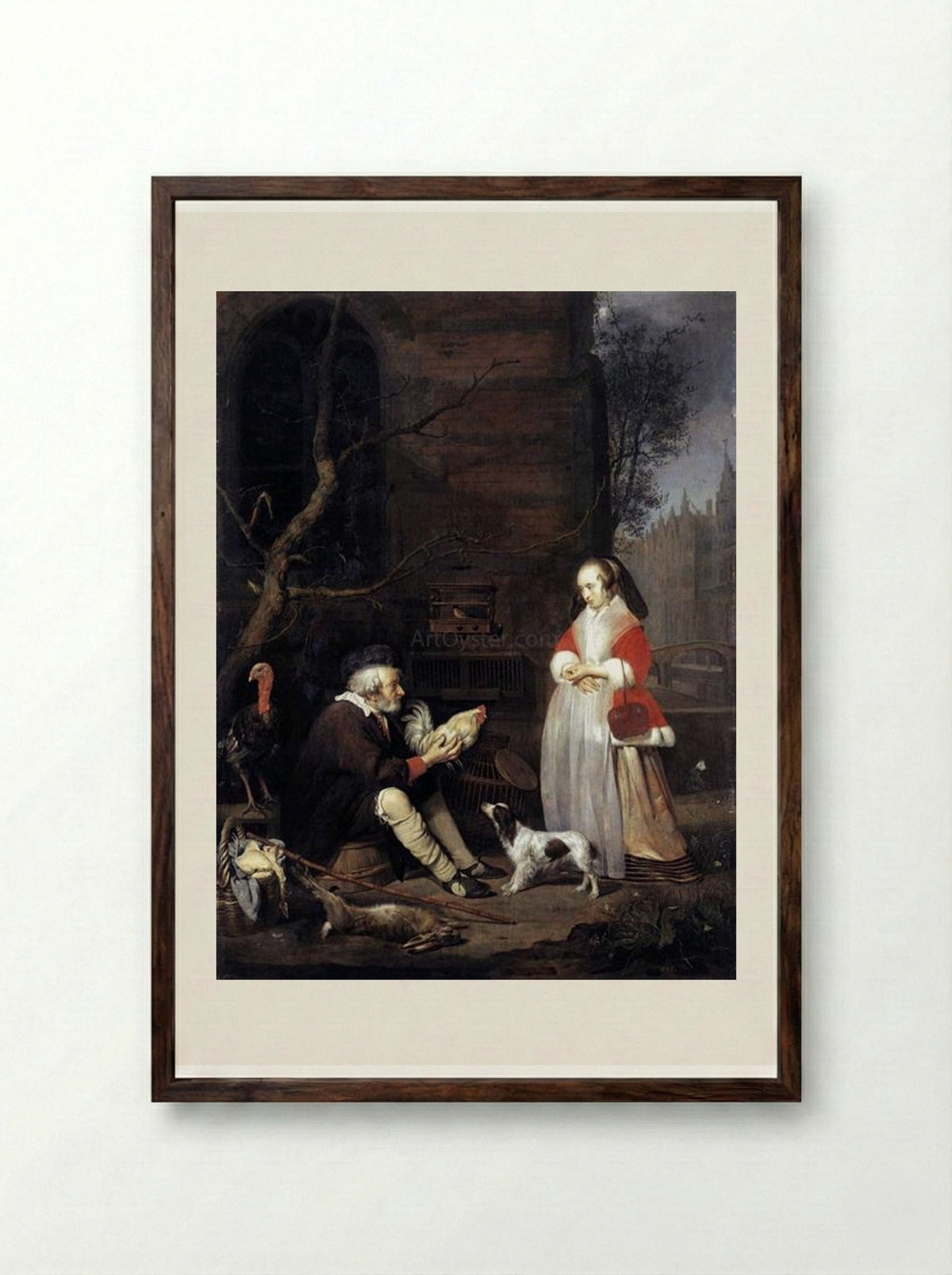 The Poultry Seller - Gabriel Metsu - Framed Print Dark Wood
