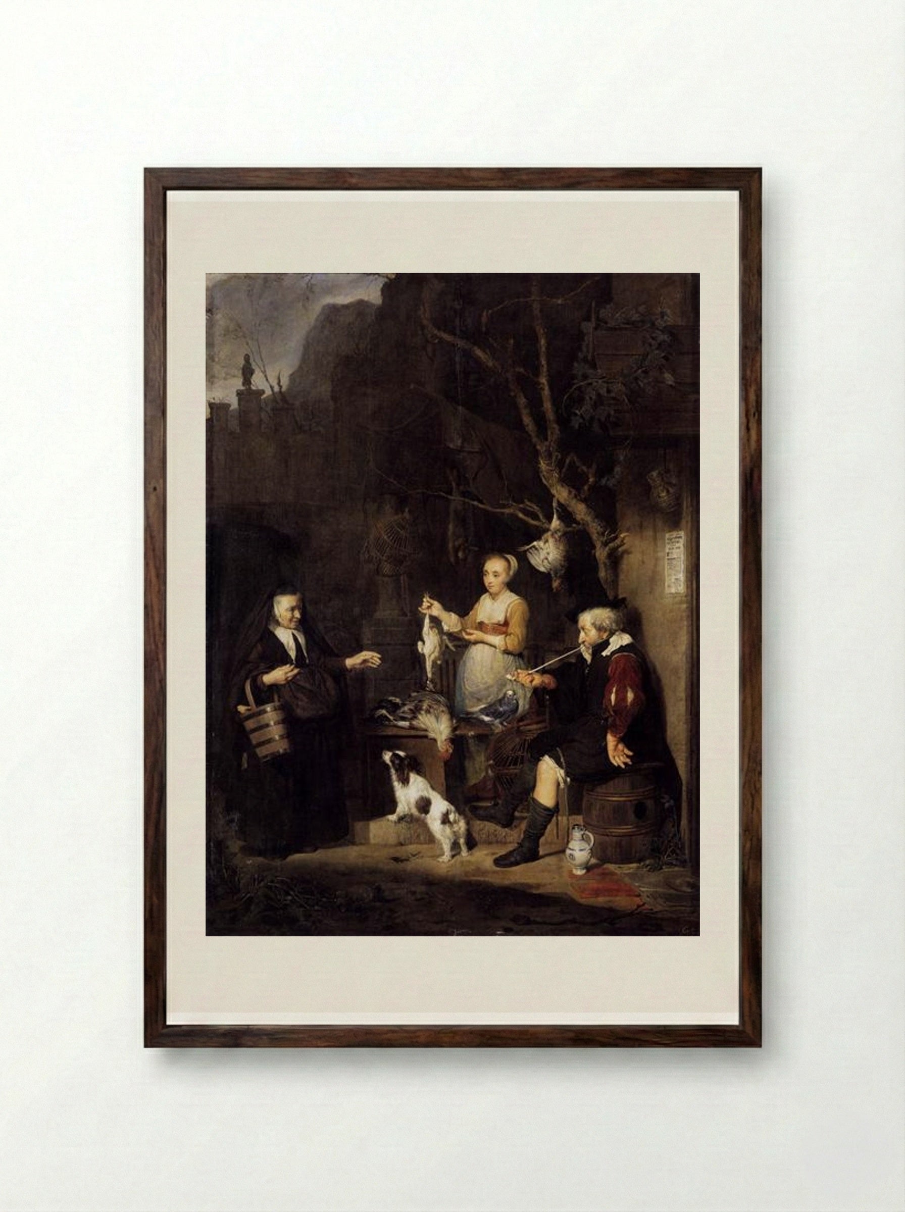 The Poultry Woman - Gabriel Metsu - Framed Print Dark Wood